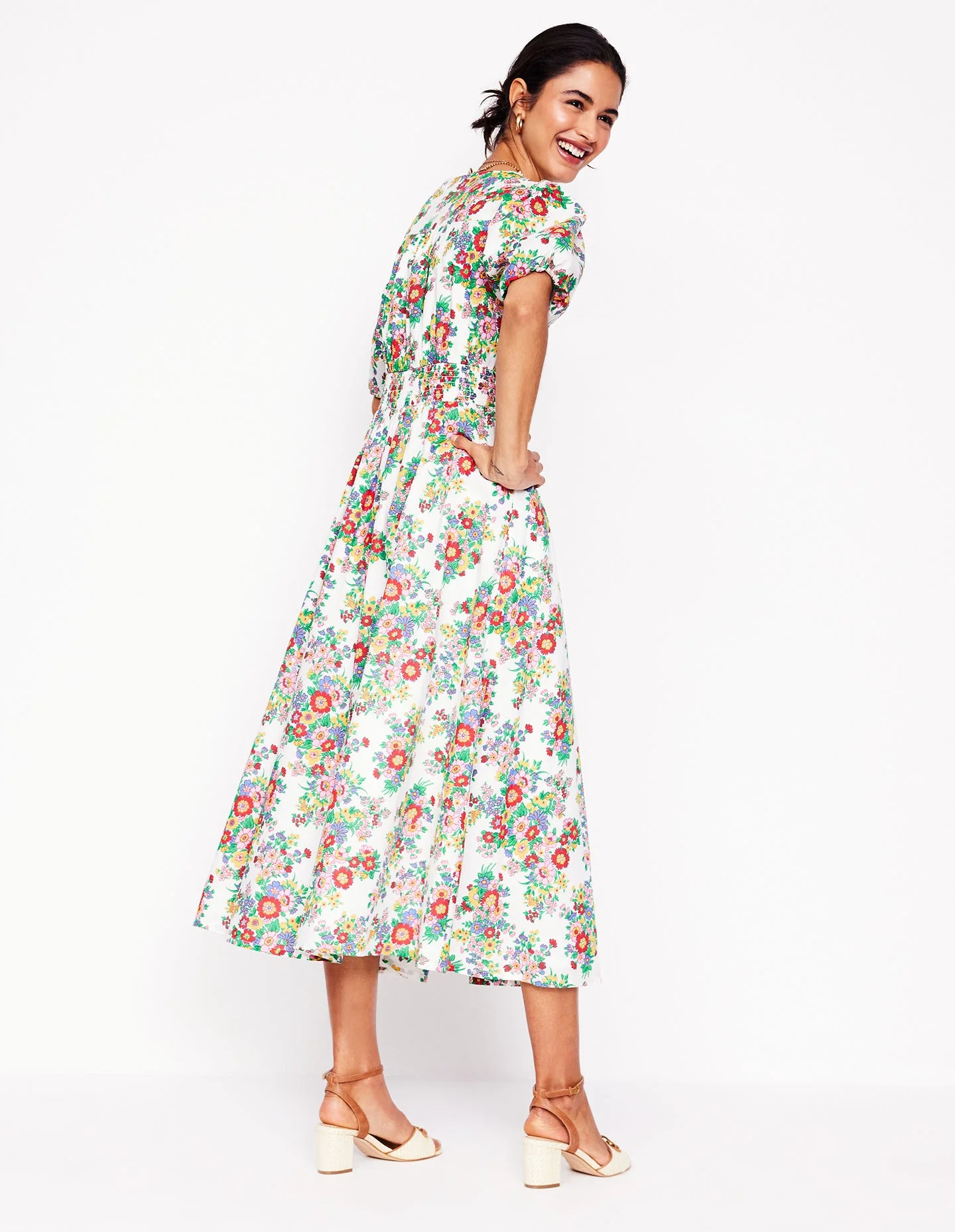 Lillian Baumwoll-Midikleid-Bunt, Bouquet-Cluster - Image 4