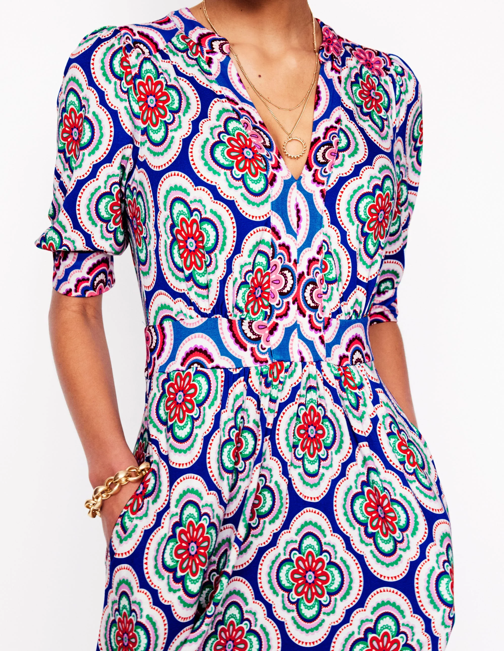 Lily Midi-Teekleid aus Jersey-Leuchtendes Blau, Botanic Blush-Motiv - Image 2