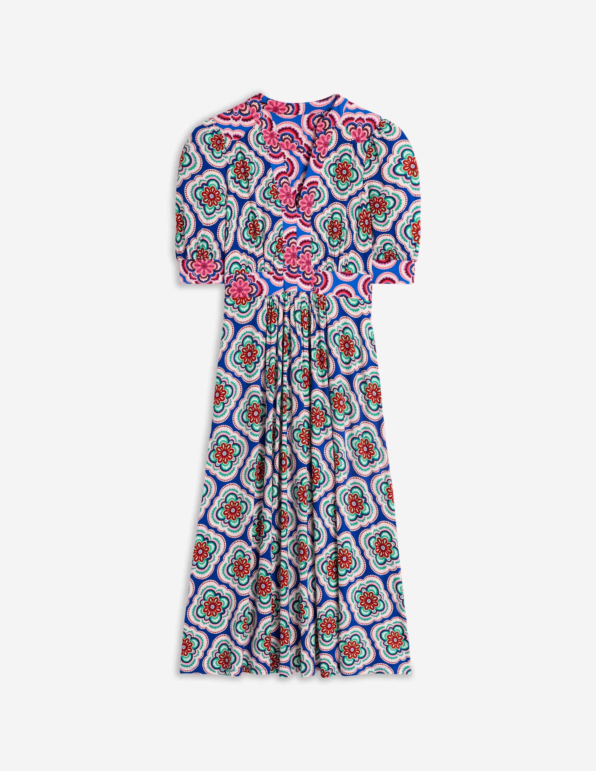 Lily Midi-Teekleid aus Jersey-Leuchtendes Blau, Botanic Blush-Motiv - Image 6