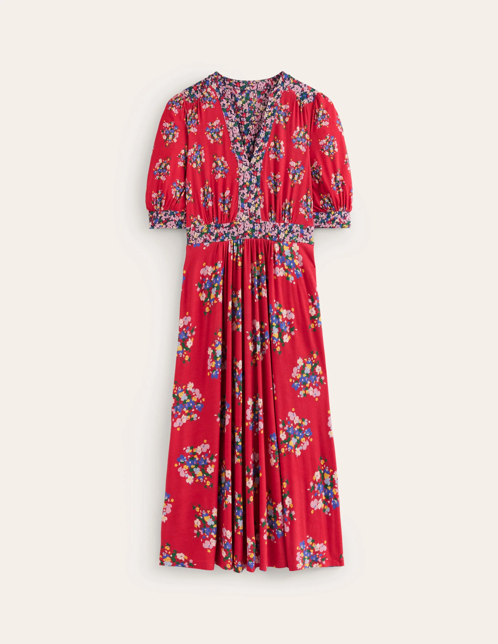 Lily Midi-Teekleid aus Jersey-Leuchtendes Rubinrot, Mohnblumenstrauß - Image 6