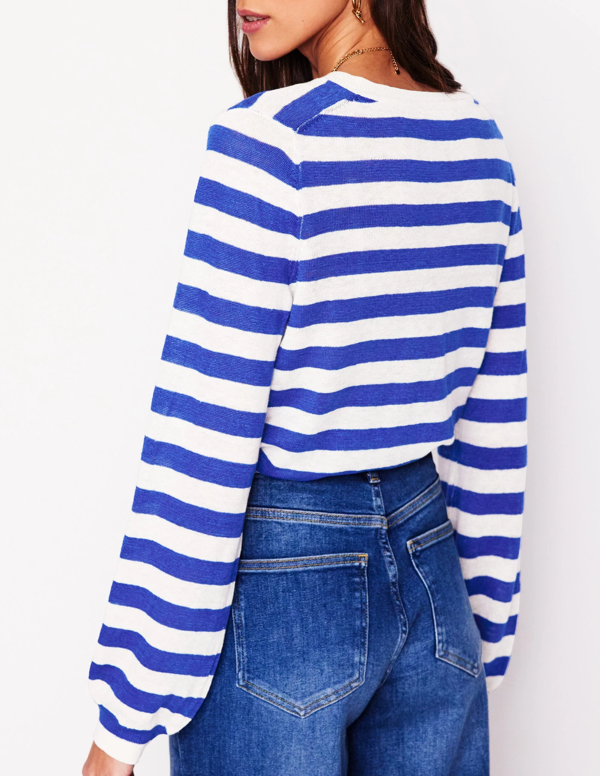 Liv Henley-Pullover aus Leinen-Leuchtendes Blau und Naturweiß Streifen - Image 4