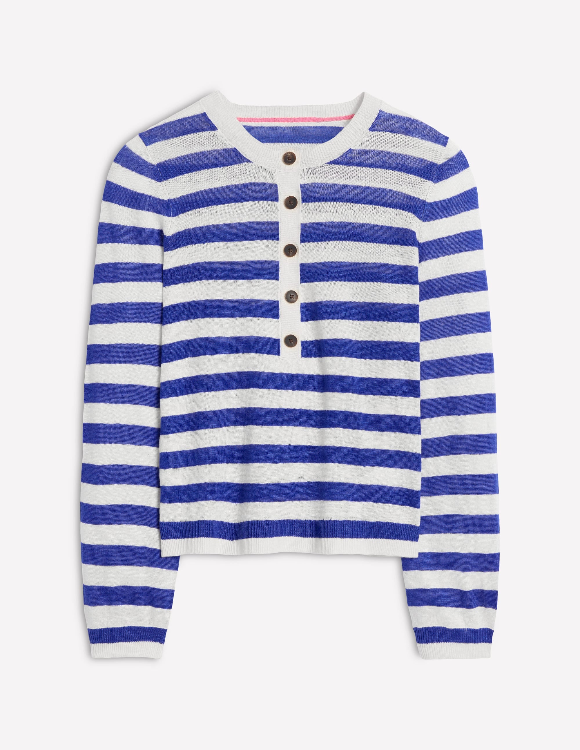 Liv Henley-Pullover aus Leinen-Leuchtendes Blau und Naturweiß Streifen - Image 9