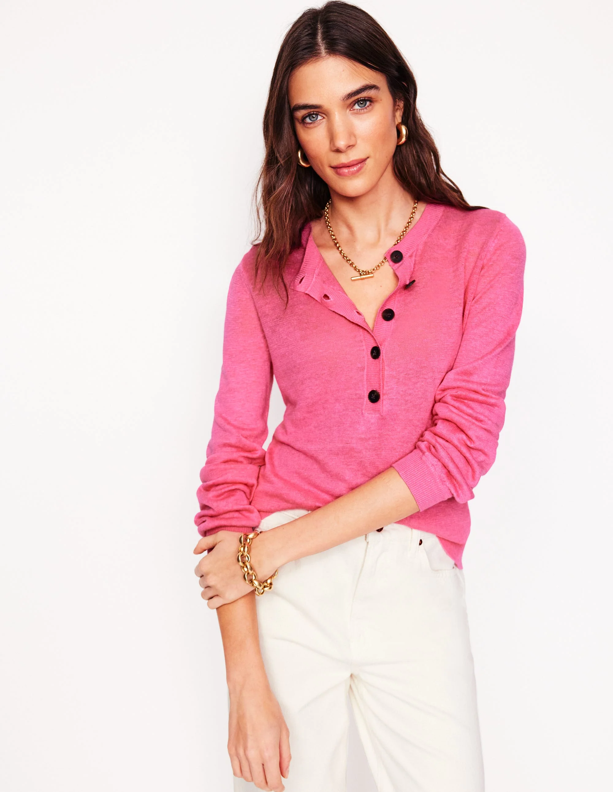 Liv Henley-Pullover aus Leinen-Rosa Rose - Image 5