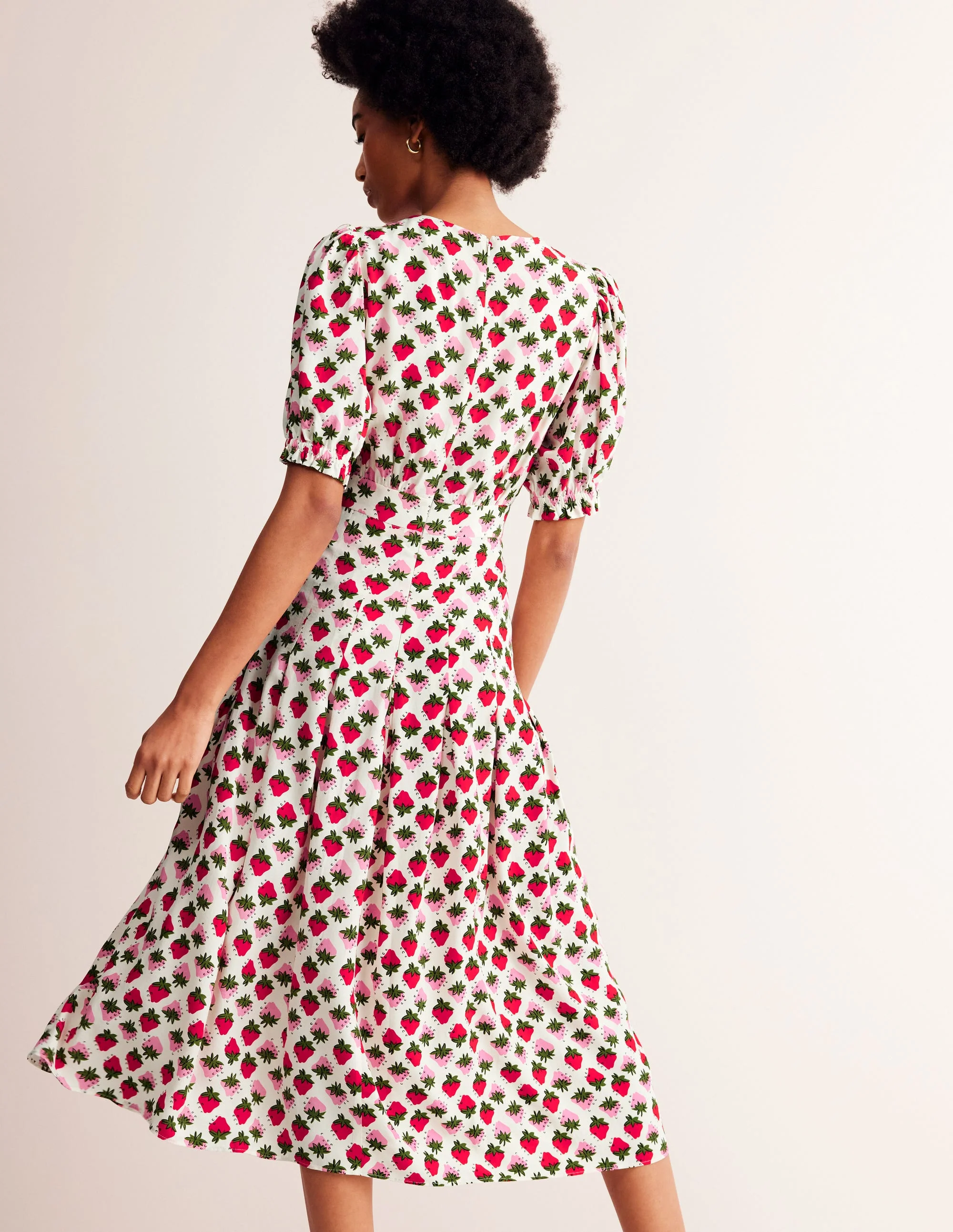 Liv Midikleid mit Faltendetails-Naturweiß, Erdbeere - Image 3