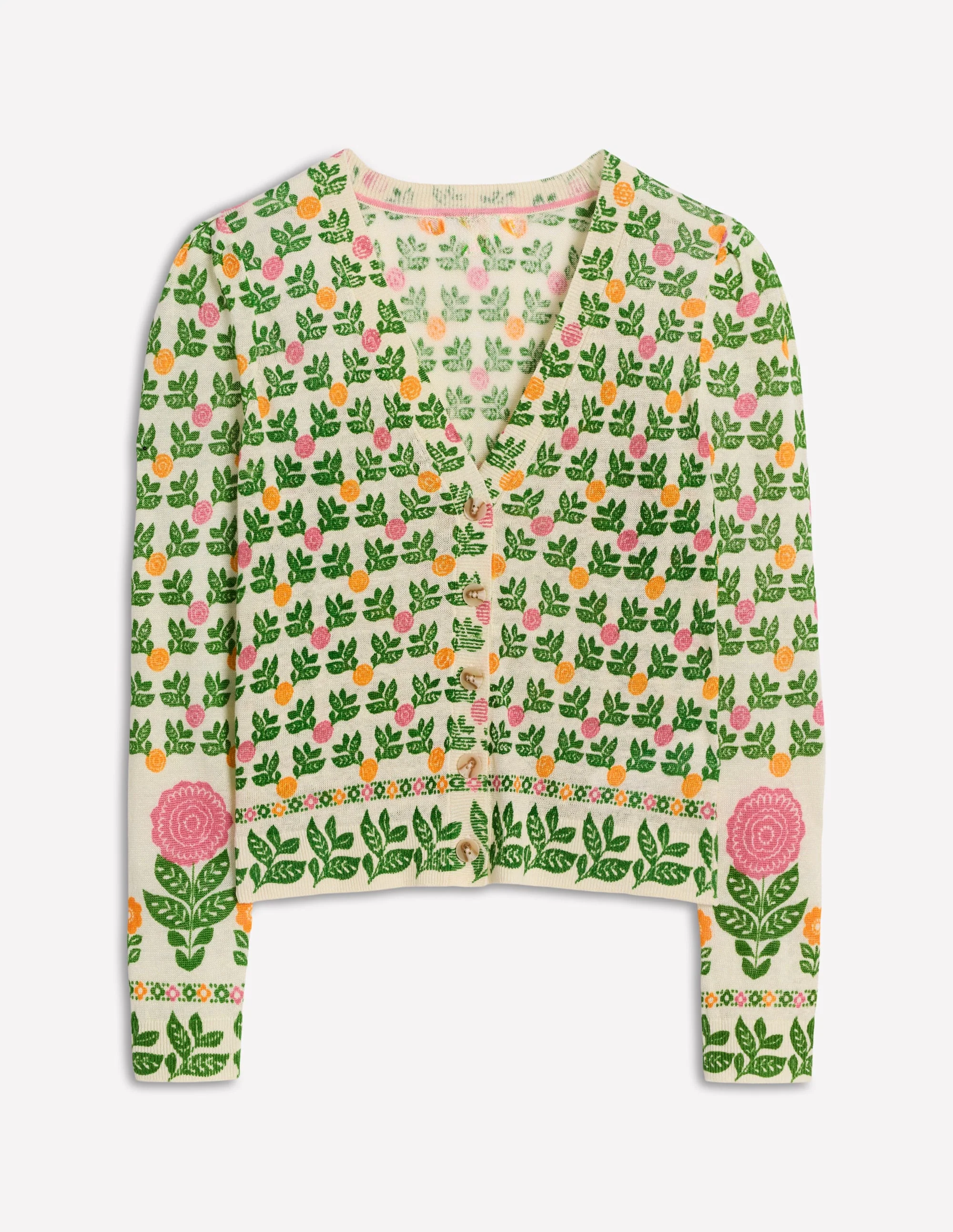 Liv Strickjacke aus Leinen mit V-Ausschnitt-Warmes Naturweiß, Dahliengarten - Image 6