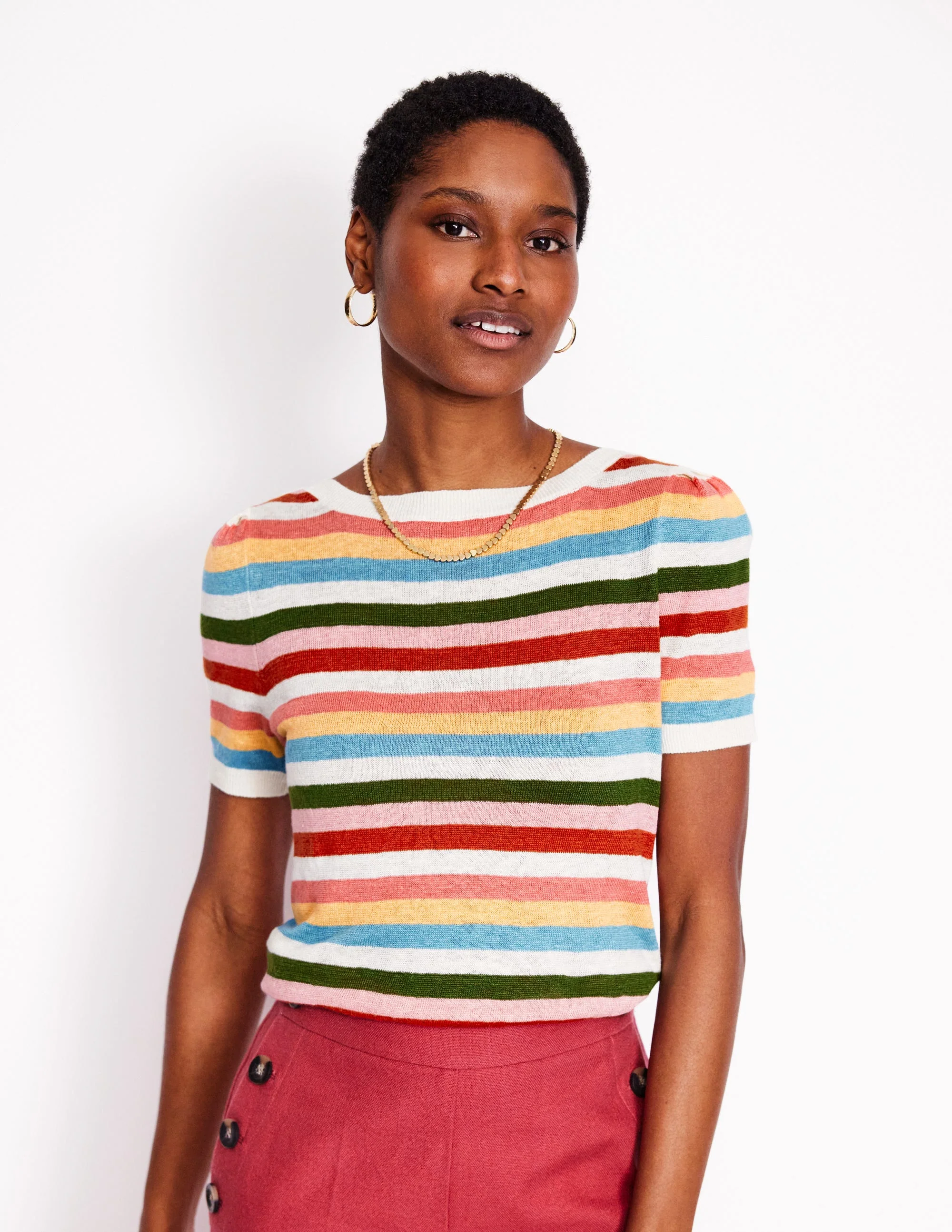 Liv T-Shirt aus Leinen mit U-Boot-Ausschnitt-Bunt, Regenbogen - Image 4