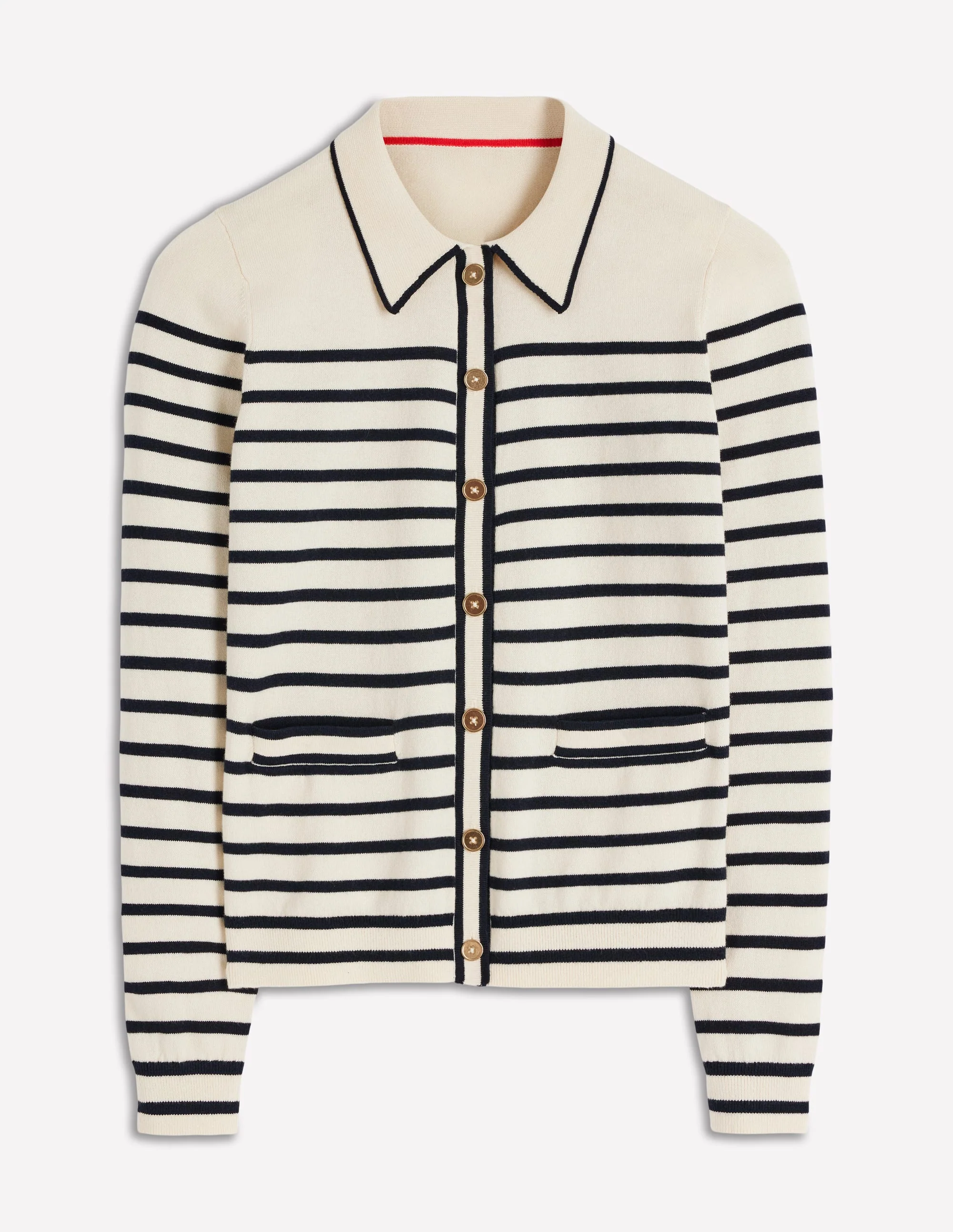 Liz Strickjacke mit Kragen-Naturweiß und Navy, Gestreift - Image 7