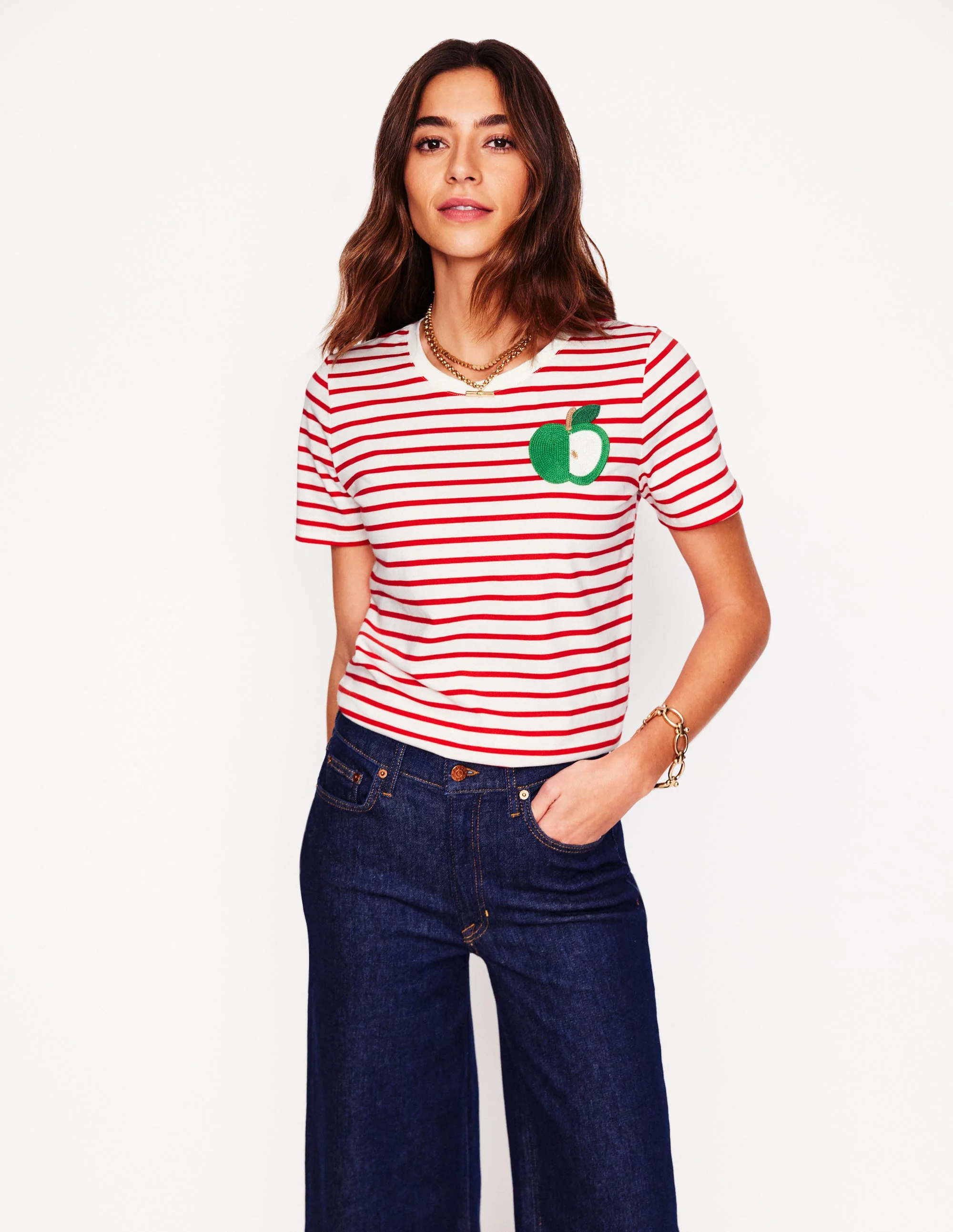 Locker geschnittenes originelles T-Shirt-Naturweiß, Roter Apfel