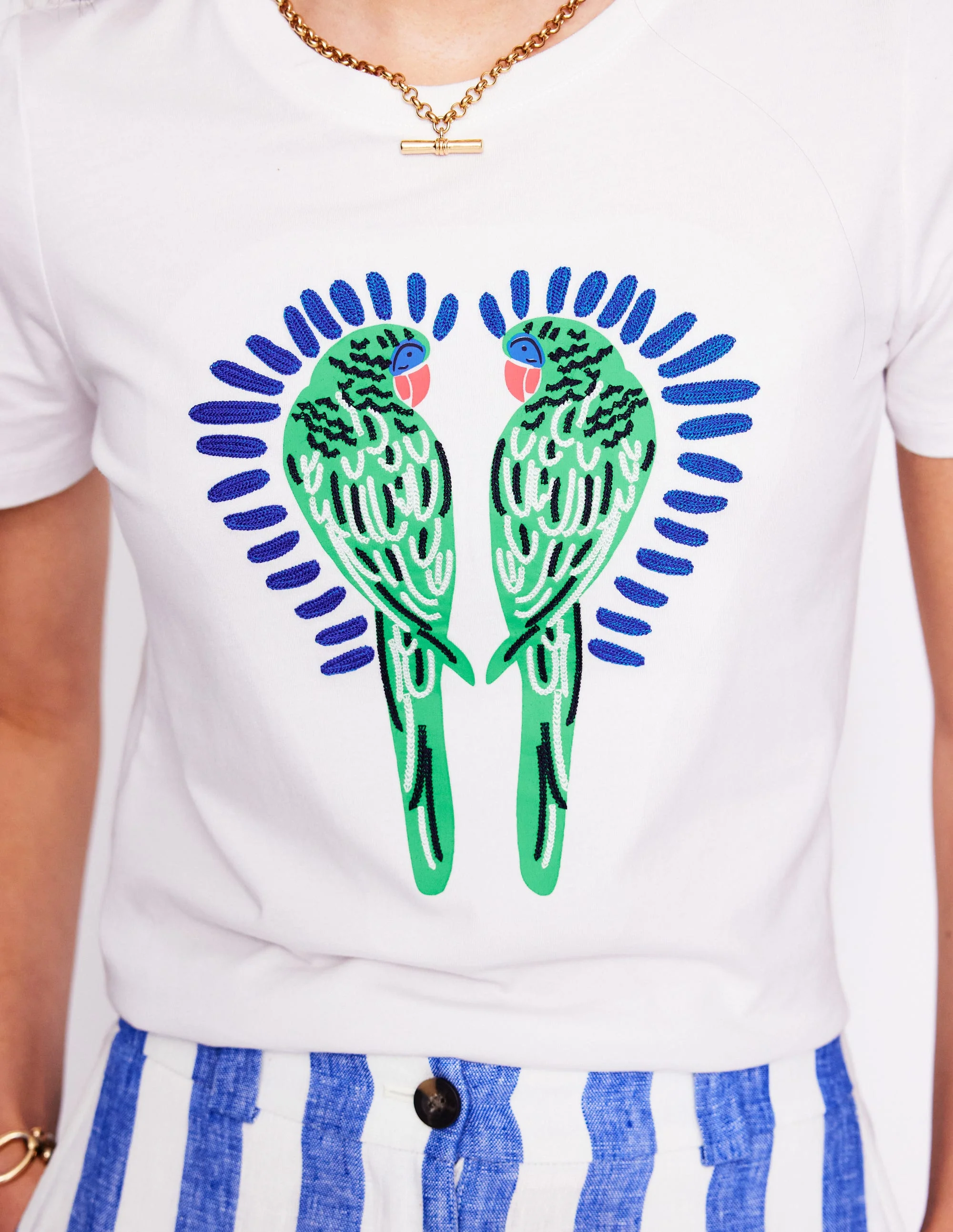 Locker geschnittenes originelles T-Shirt-Weiß, Papagei - Image 2