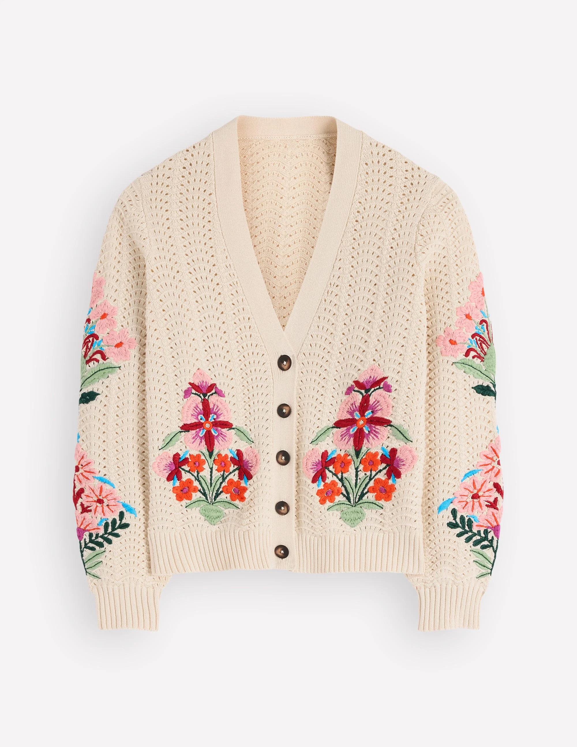 Lockere Baumwollstrickjacke mit Ziernaht-Naturweiß, Stickerei - Image 8