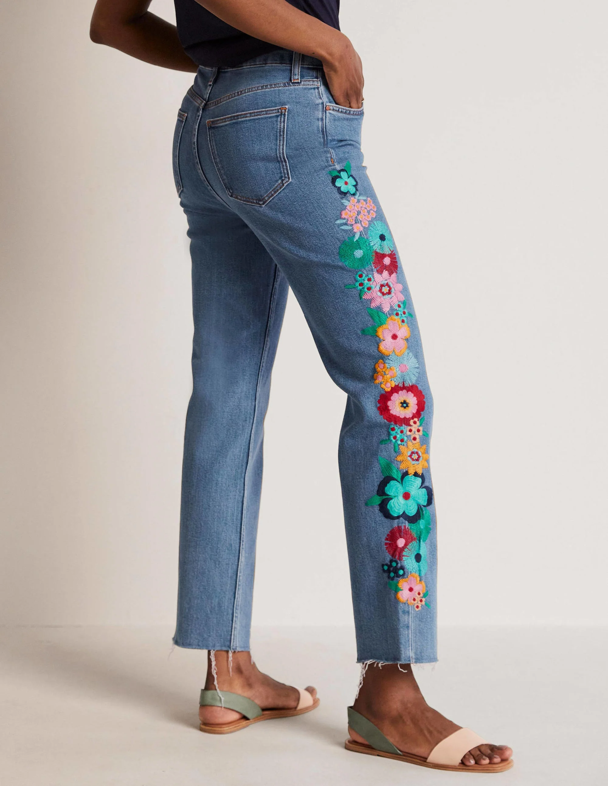 Lockere Jeans mit geradem Bein-Bunt, Blumenstickerei - Image 8
