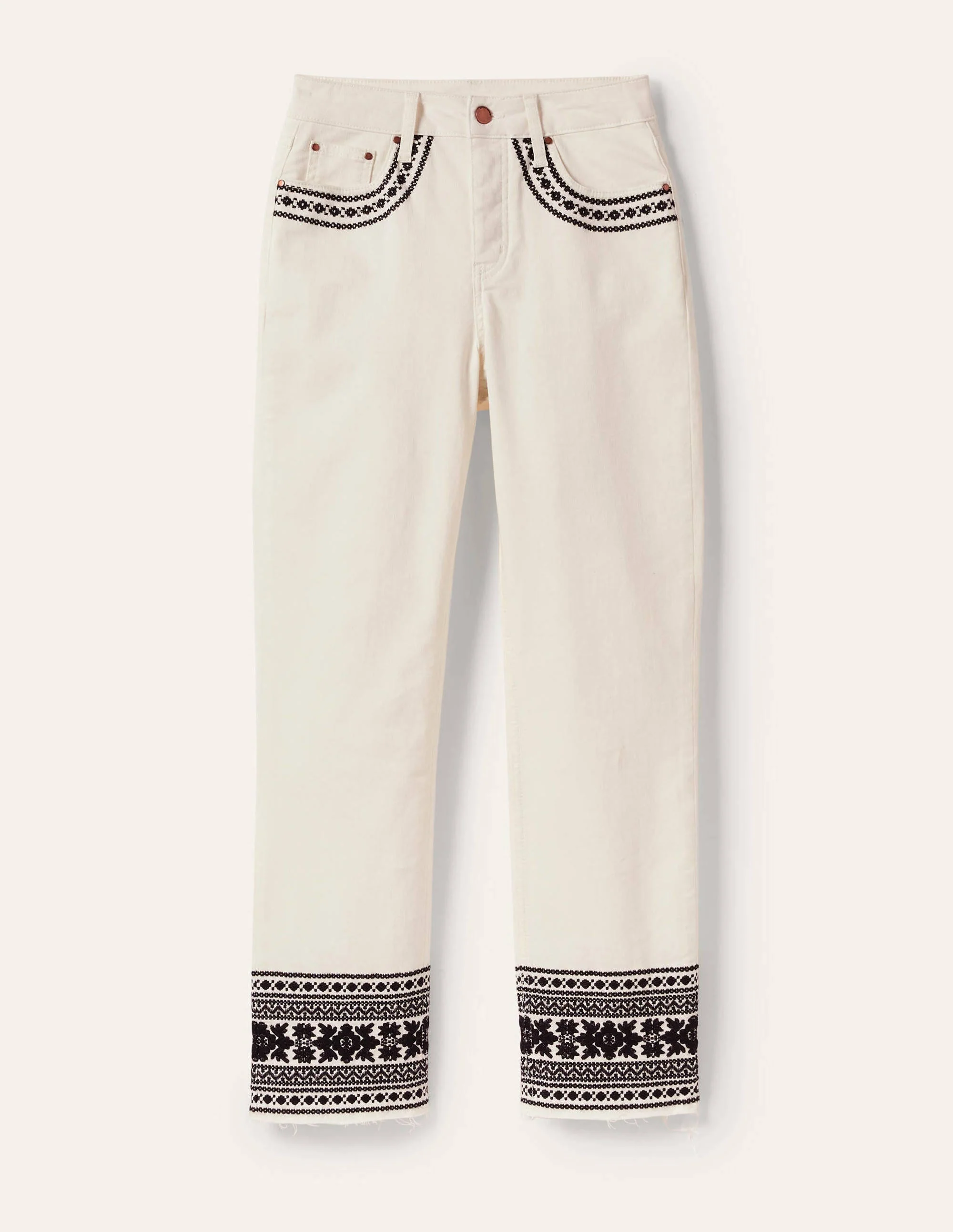 Lockere Jeans mit geradem Bein-Ecru/Schwarz, Stickerei - Image 5