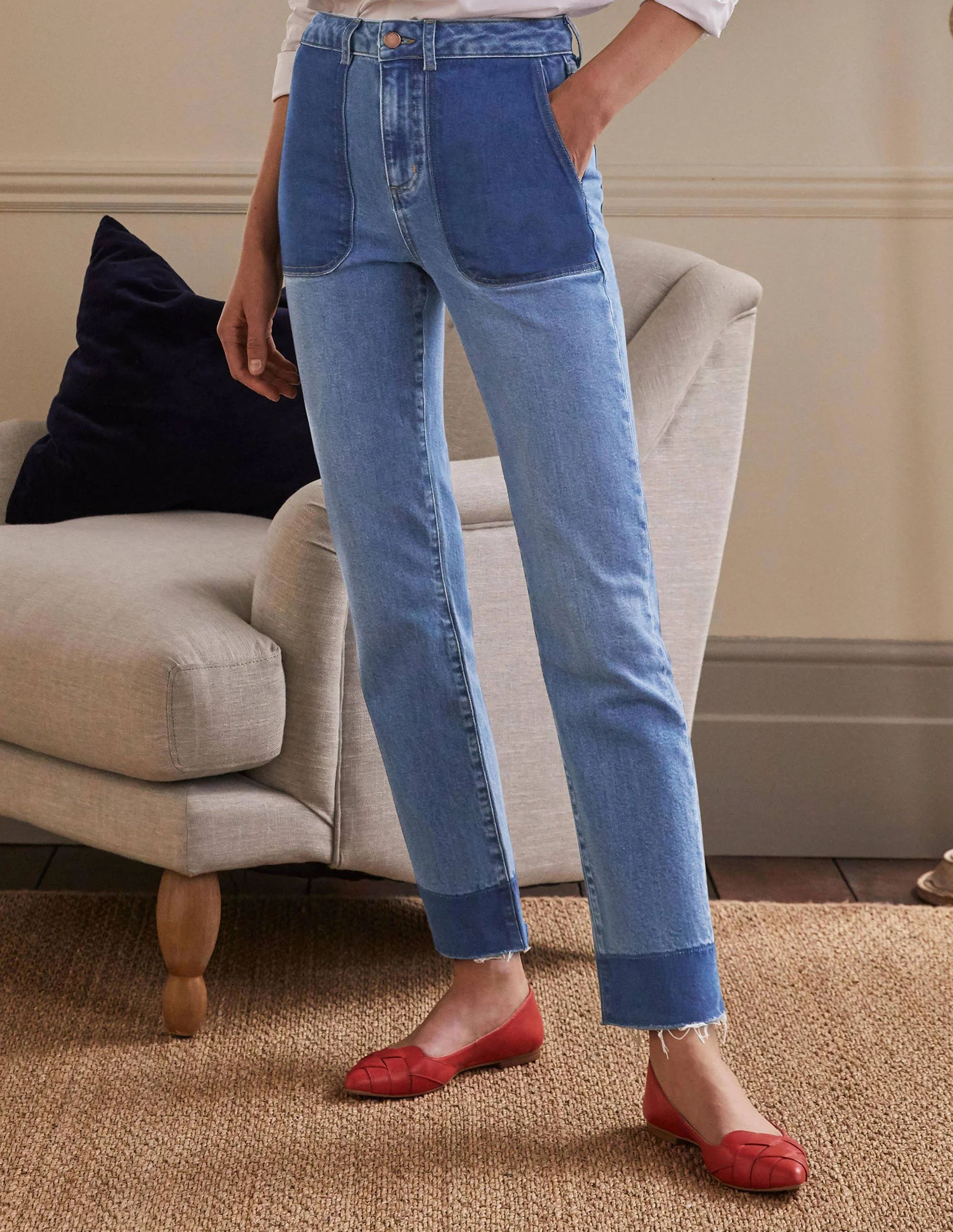 Lockere Jeans mit geradem Bein-Helles Vintageblau, Kontraste - Image 4
