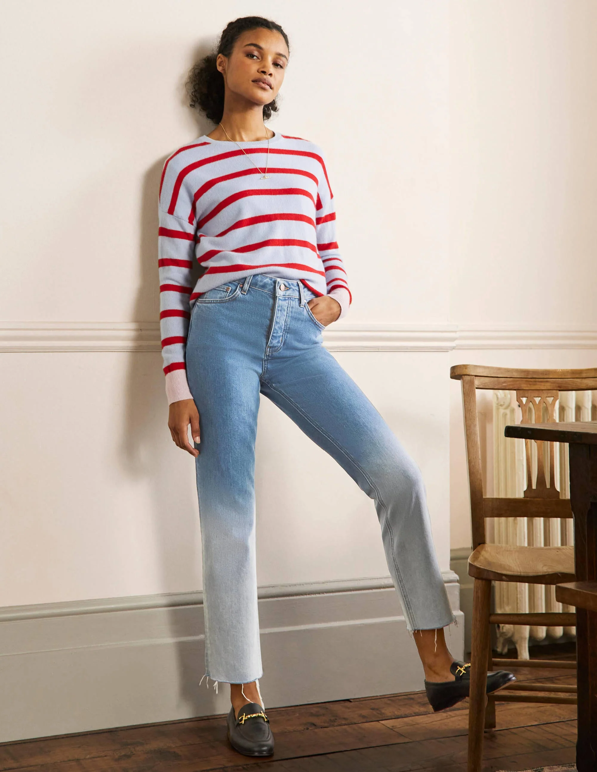 Lockere Jeans mit geradem Bein-Helles Vintageblau, Schimmernd