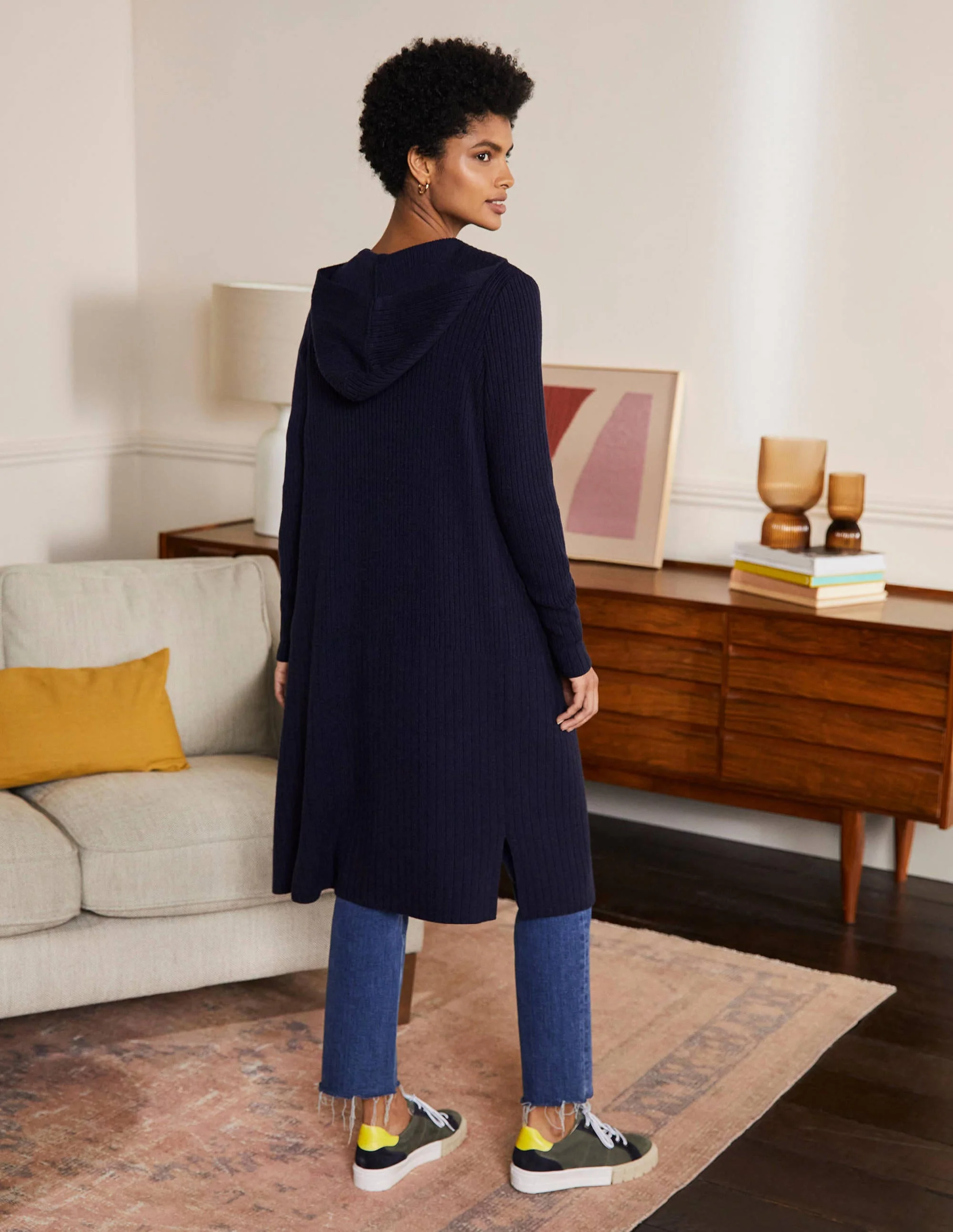 Lockerer Cardigan mit Kapuze-Marineblau - Image 3
