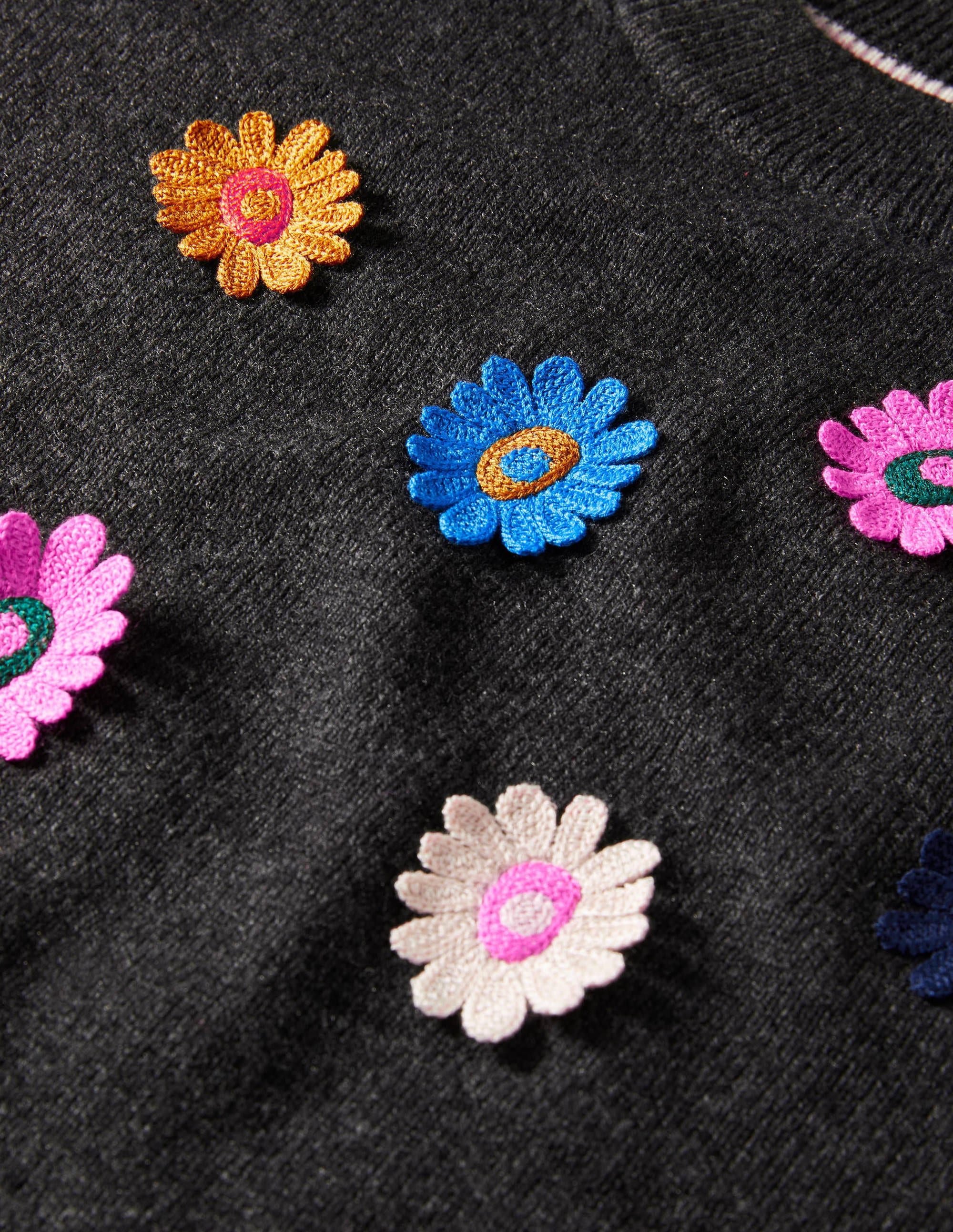 Lockerer Pullover mit Stickerei-Anthrazit Melange, Sonnenblume - Image 6