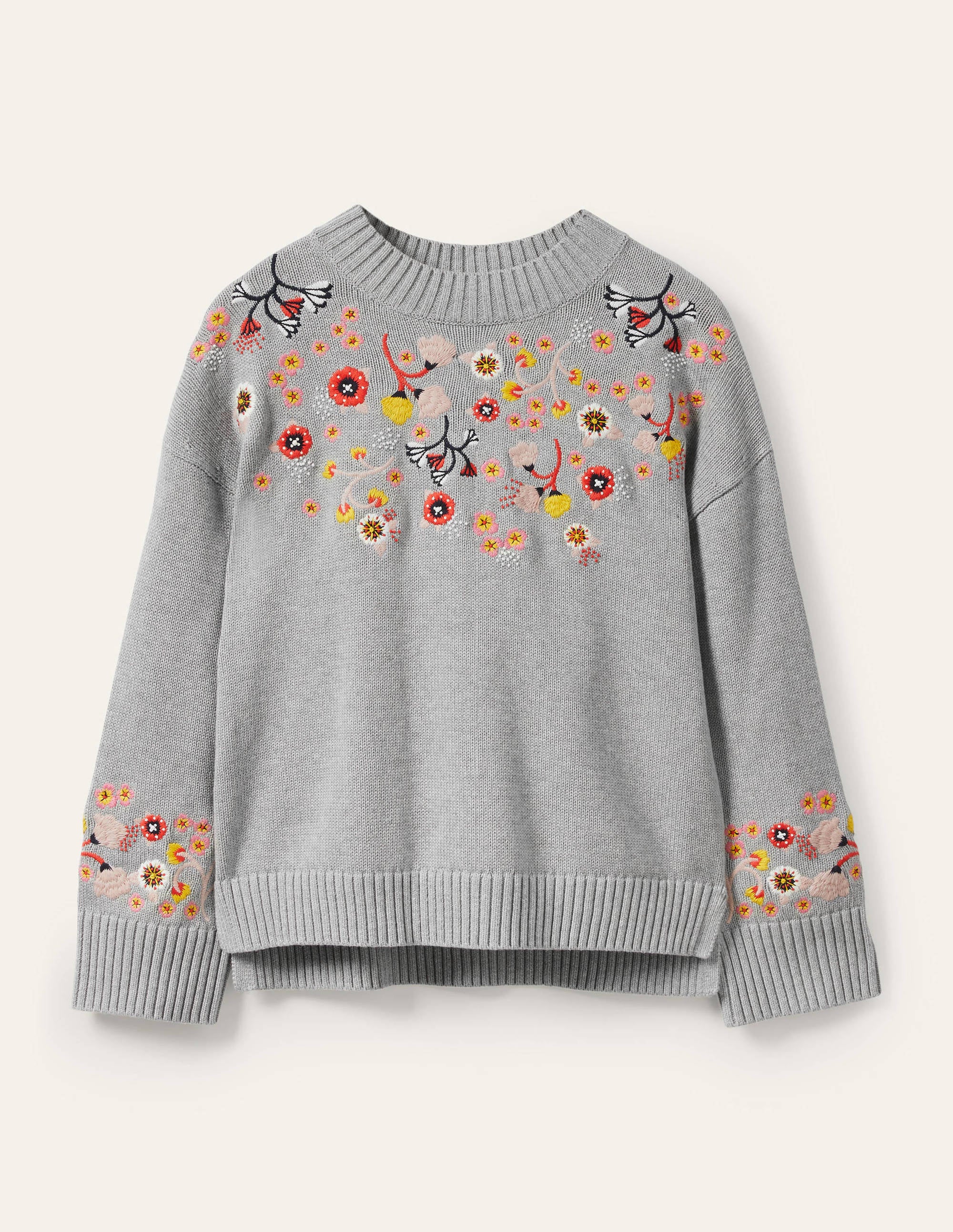 Lockerer Pullover mit Stickerei-Silber Melange - Image 5