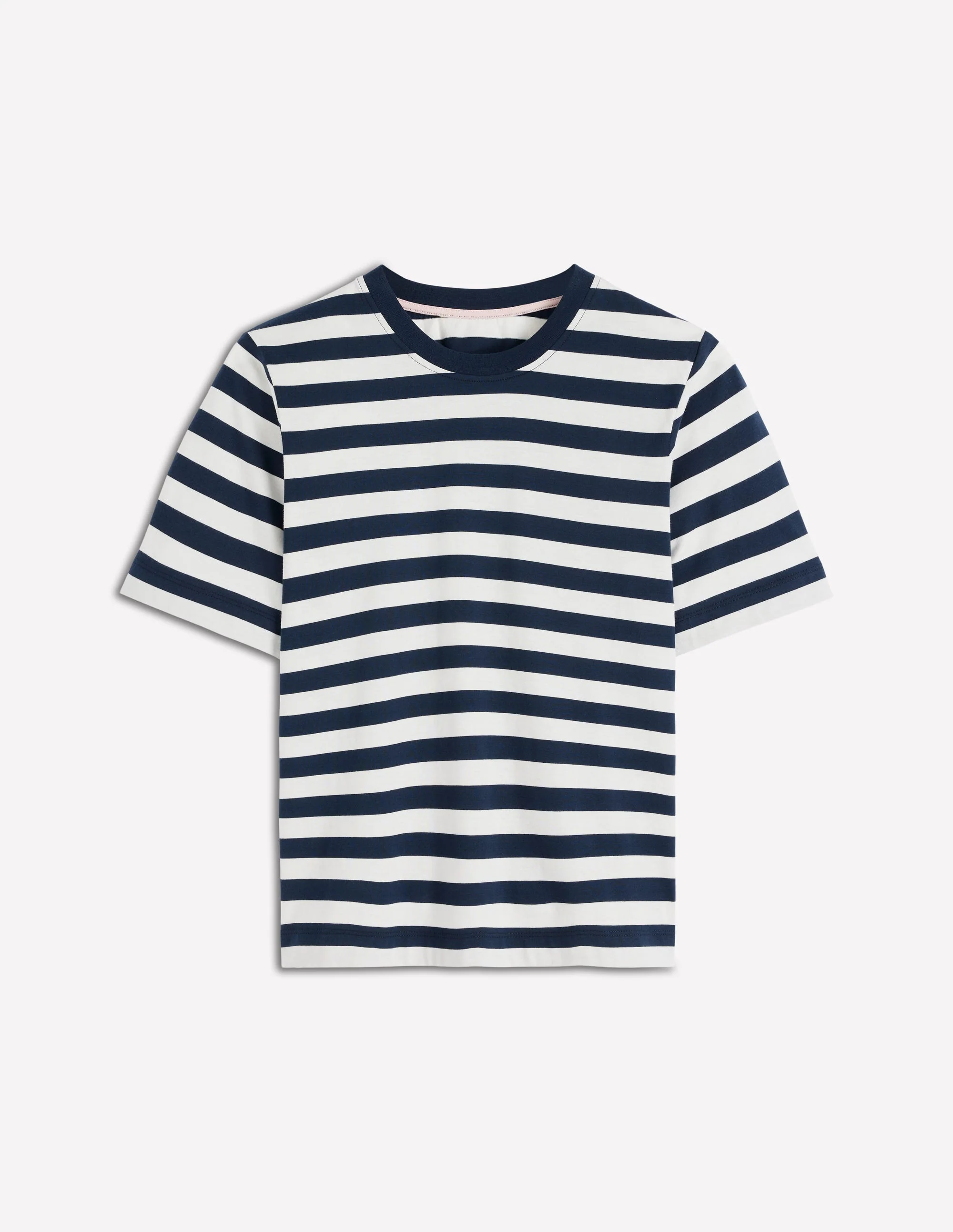 Lockeres Baumwoll-T-Shirt-Marineblau und Naturweiß Gestreift - Image 4
