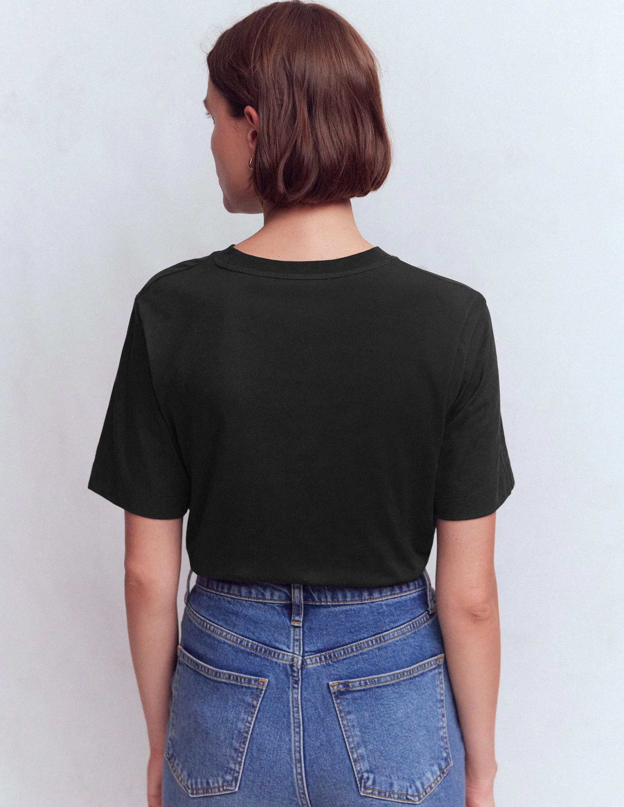 Lockeres Baumwoll-T-Shirt-Schwarz - Image 3