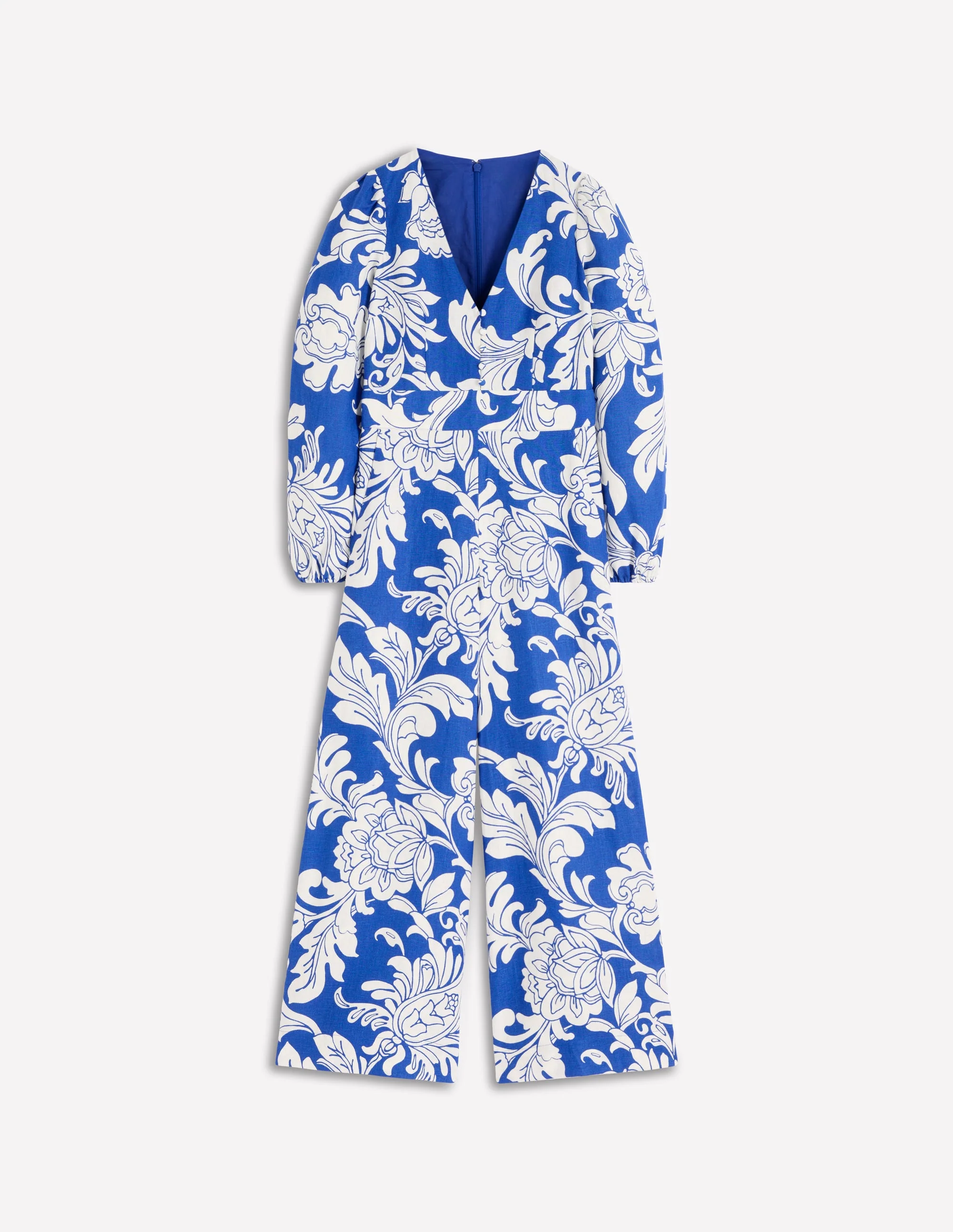 Lola Leinen-Jumpsuit-Blau Botanisches Muster Monochrom - Image 5