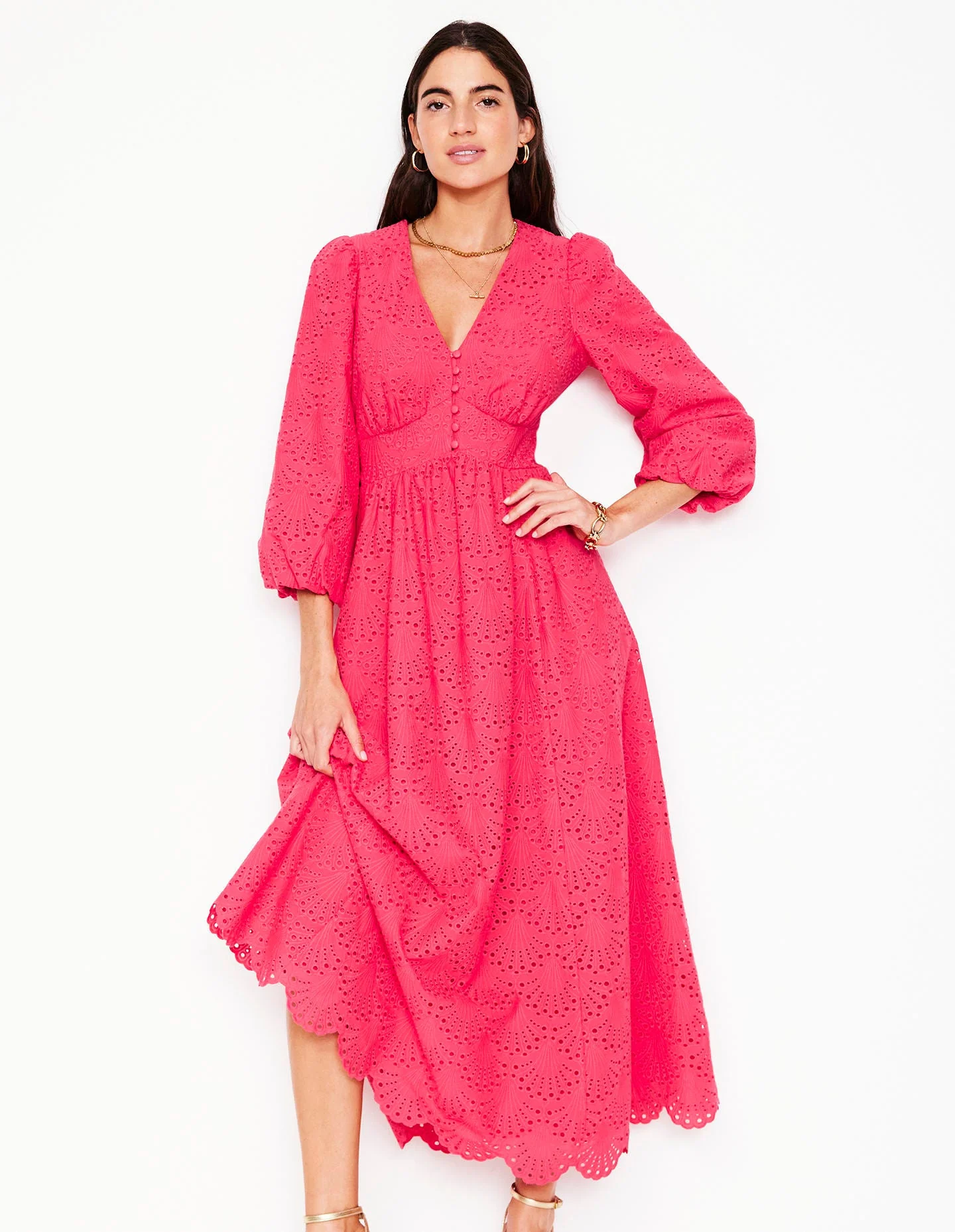 Lola Maxikleid mit Lochstickerei-Kamelienrosa - Image 5