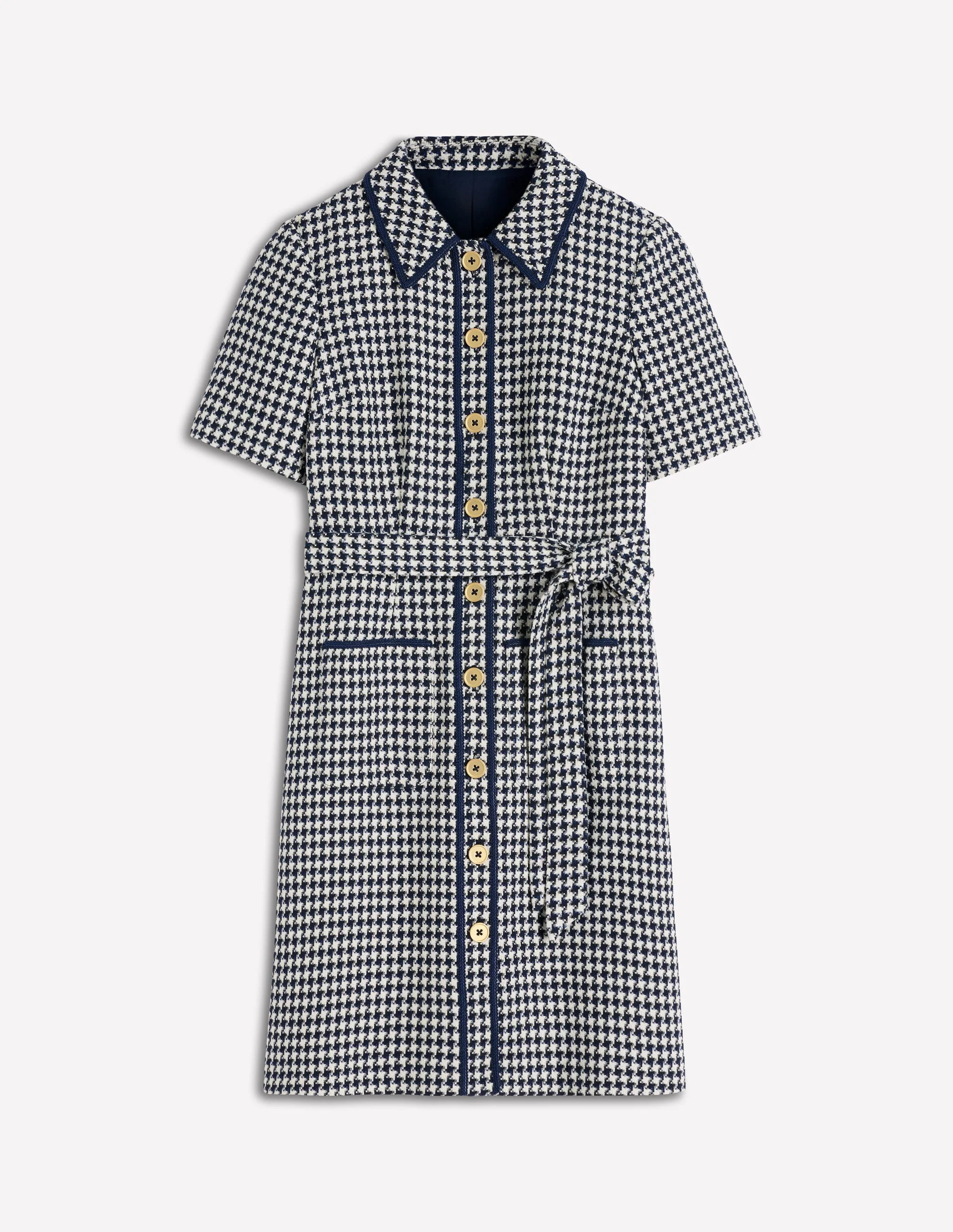 Loren Kurzes Kleid mit Besatz-Marineblau Hahnentrittmuster - Image 5