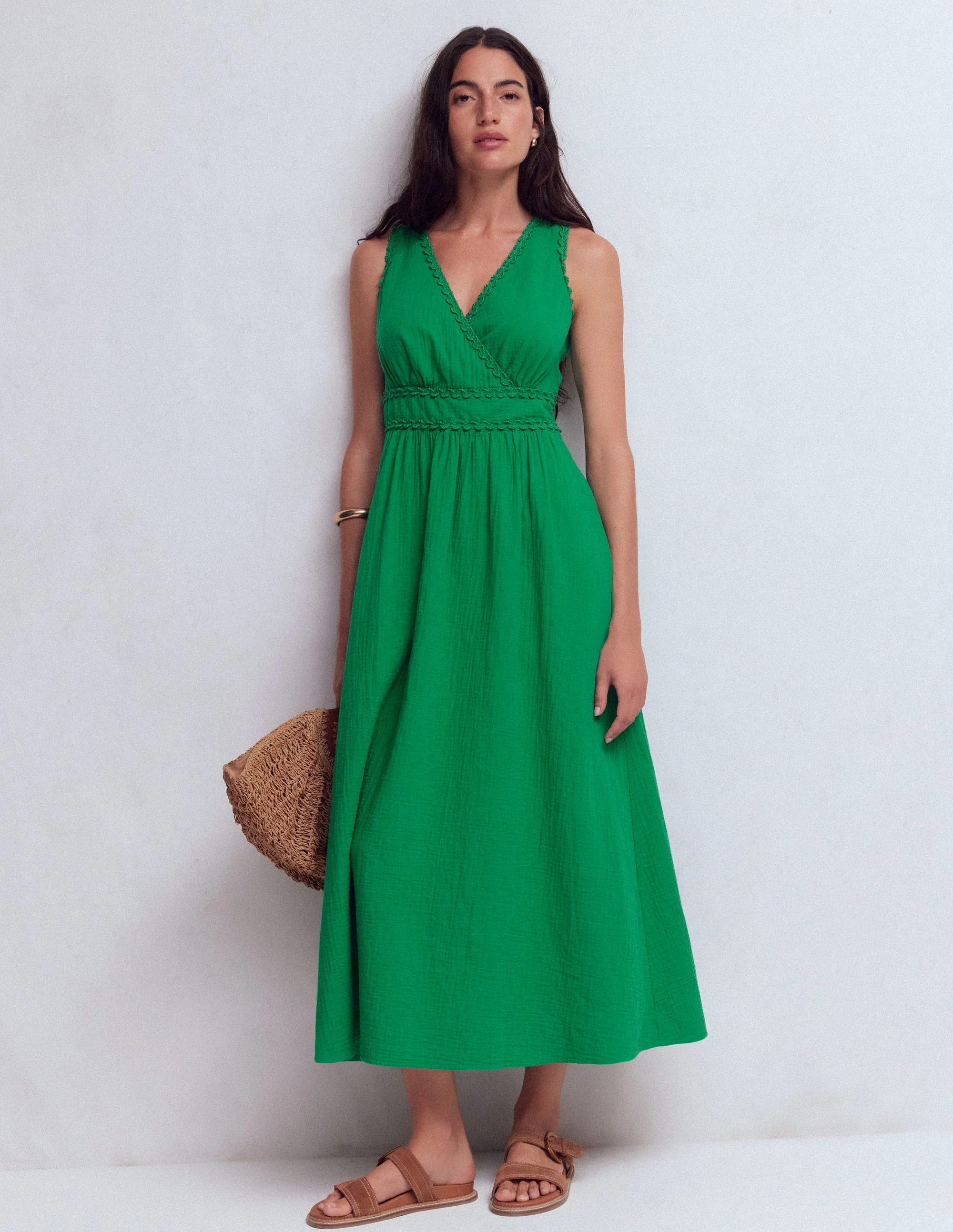 Lorna Doppeltuch-Kleid mit Besatz-Grünes Tamburin