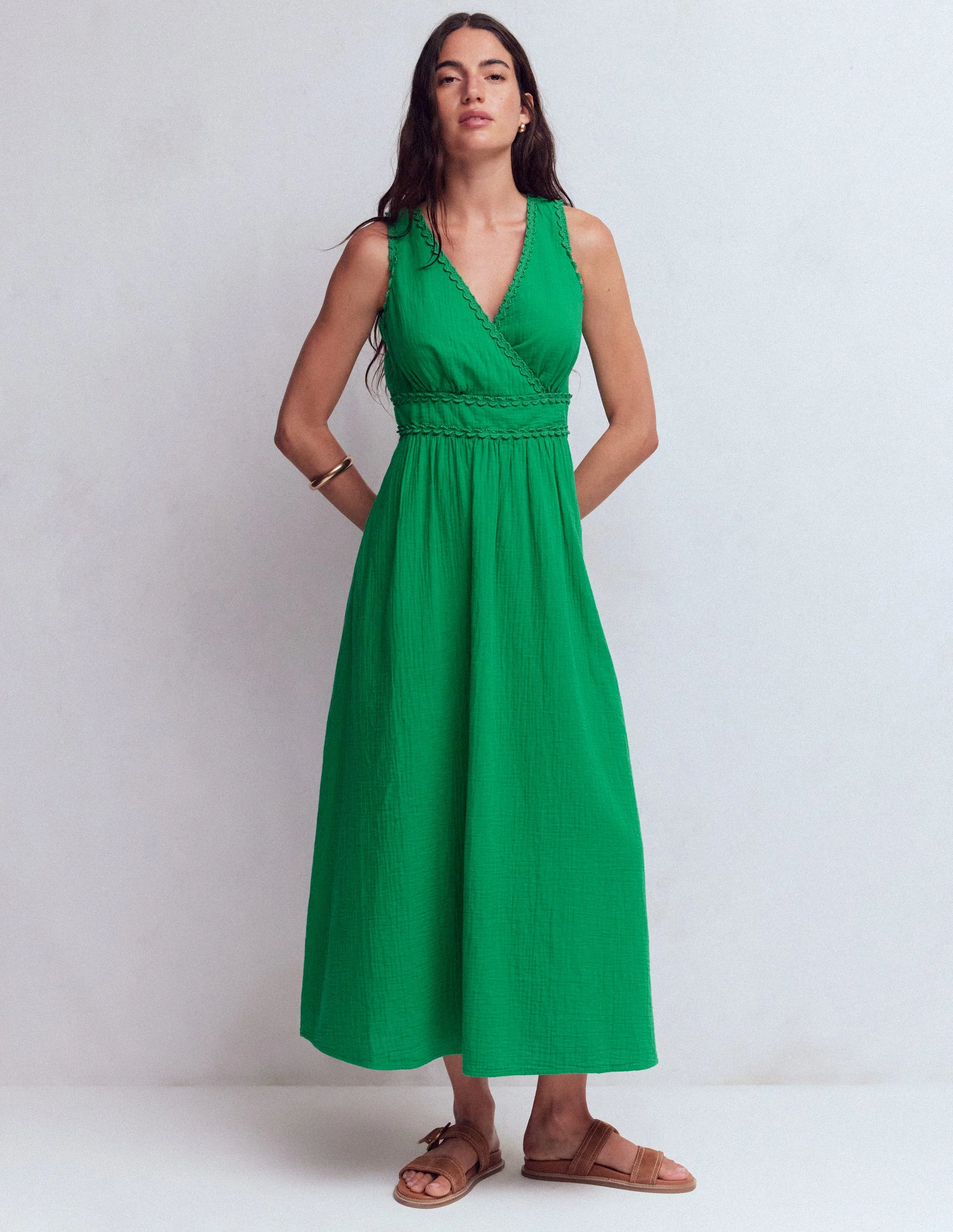 Lorna Doppeltuch-Kleid mit Besatz-Grünes Tamburin - Image 4