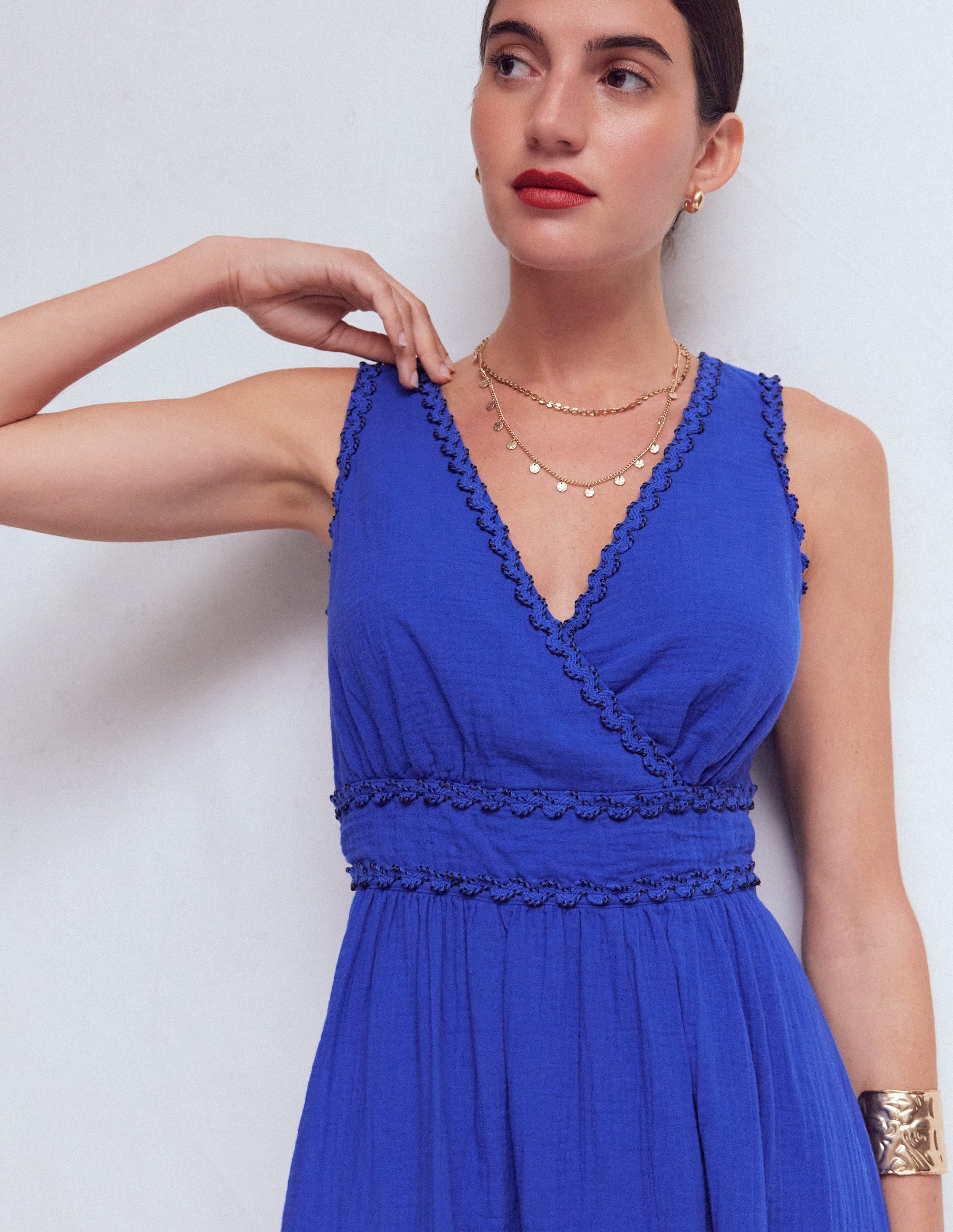 Lorna Doppeltuch-Kleid mit Besatz-Leuchtendes Blau - Image 2