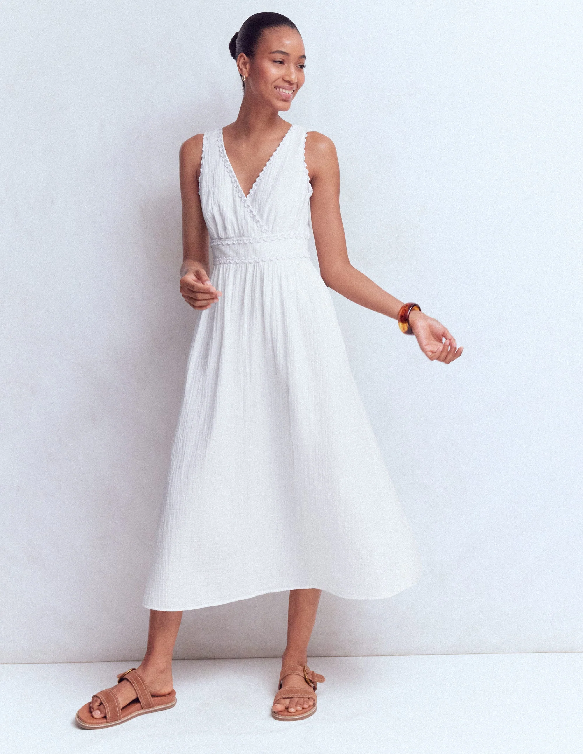 Lorna Doppeltuch-Kleid mit Besatz-Weiß - Image 2