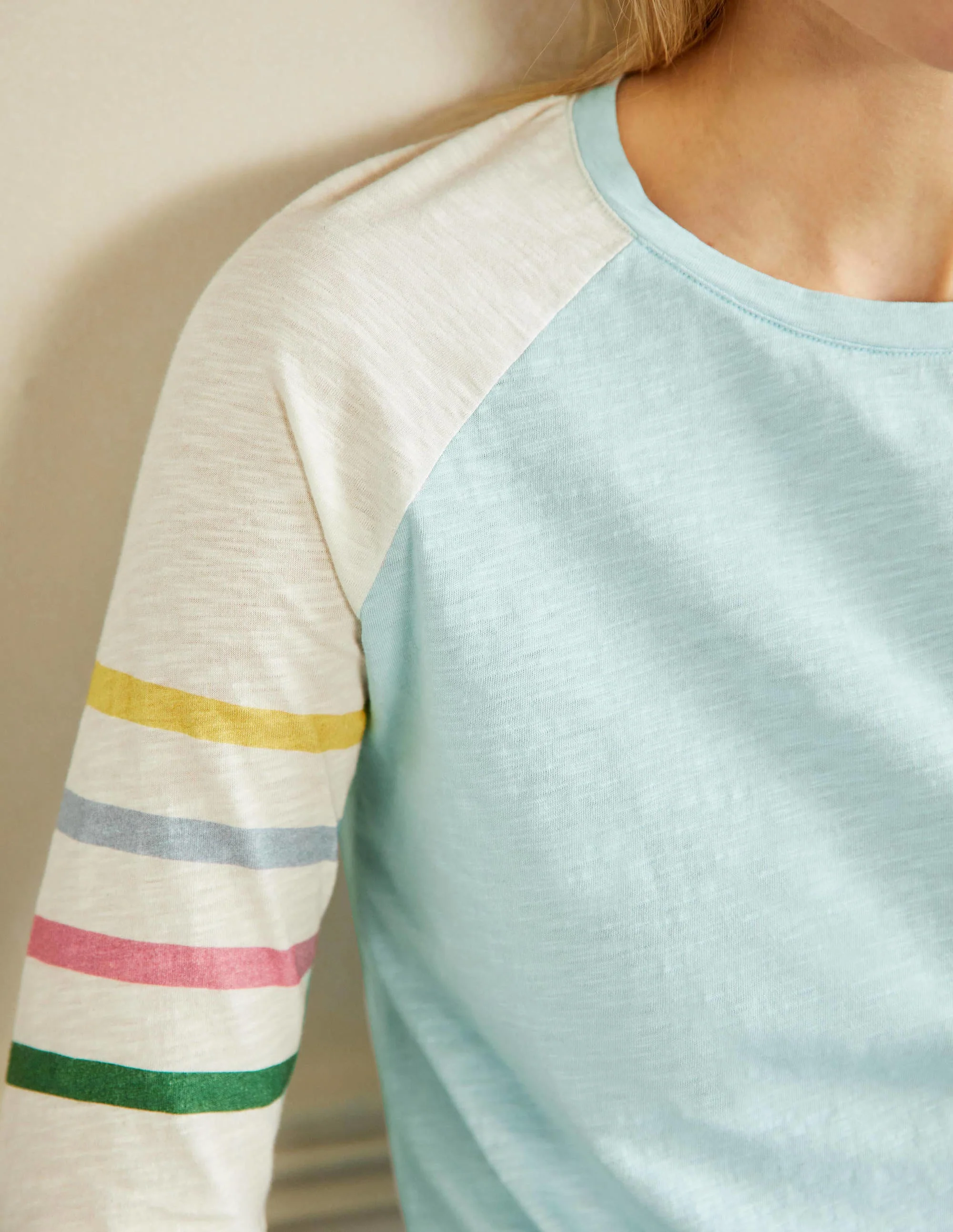 Lorna Jerseyoberteil im Baseball-Stil-Blau/Bunt, Gestreifte Ärmel - Image 3