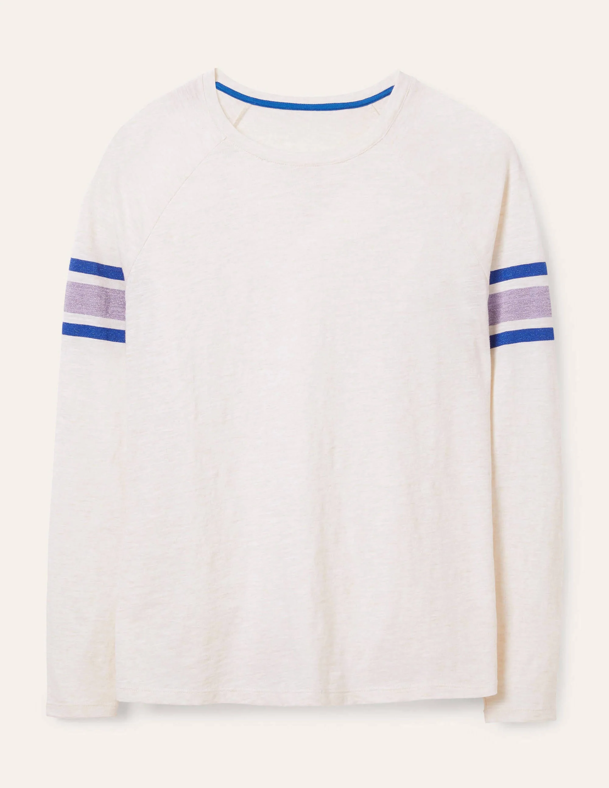 Lorna Jerseyoberteil im Baseball-Stil-Hellbeige Meliert, Lurexstreifen - Image 5