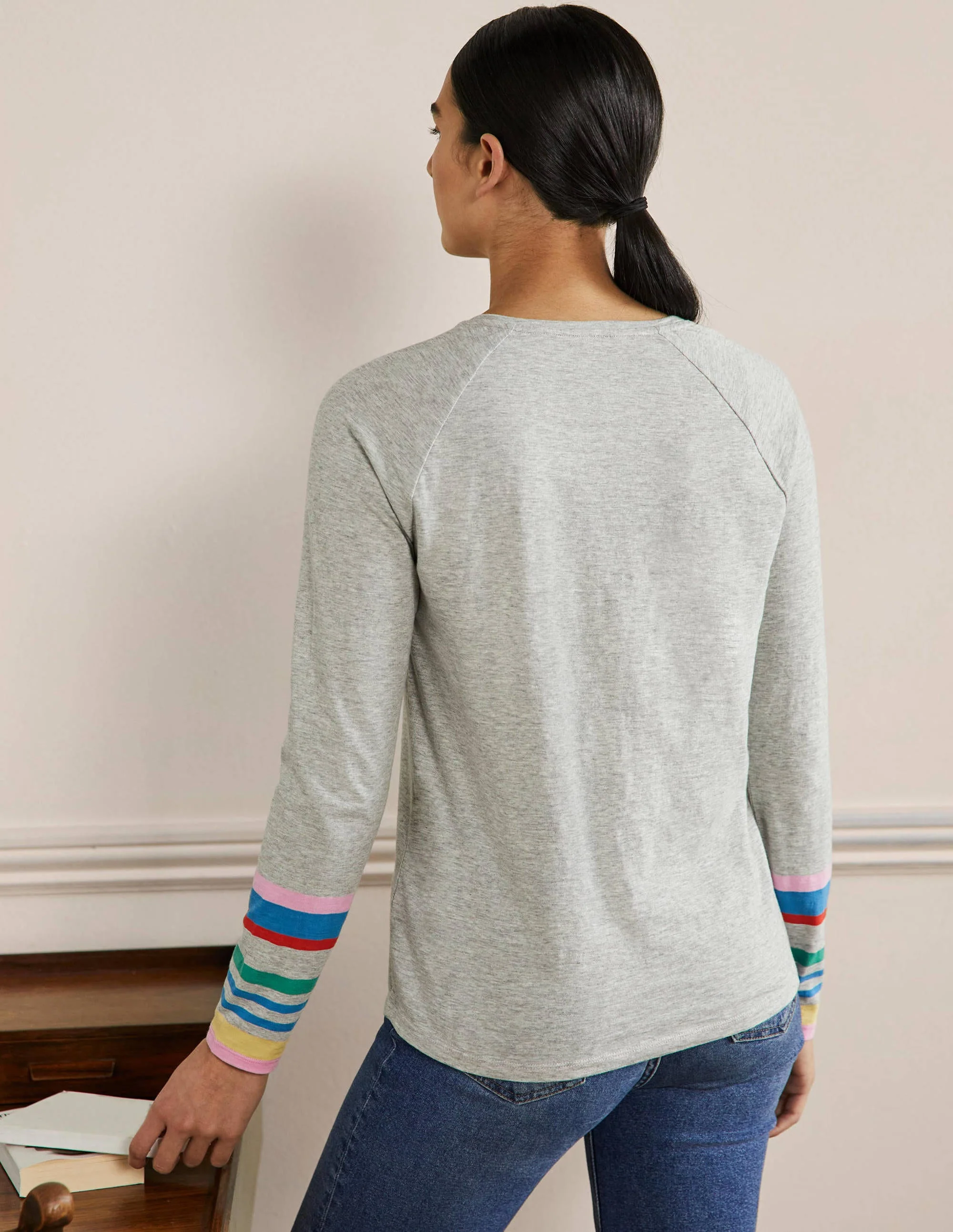 Lorna Jerseyoberteil im Baseball-Stil-Kirschblütenrosa, Graue Bündchen - Image 3
