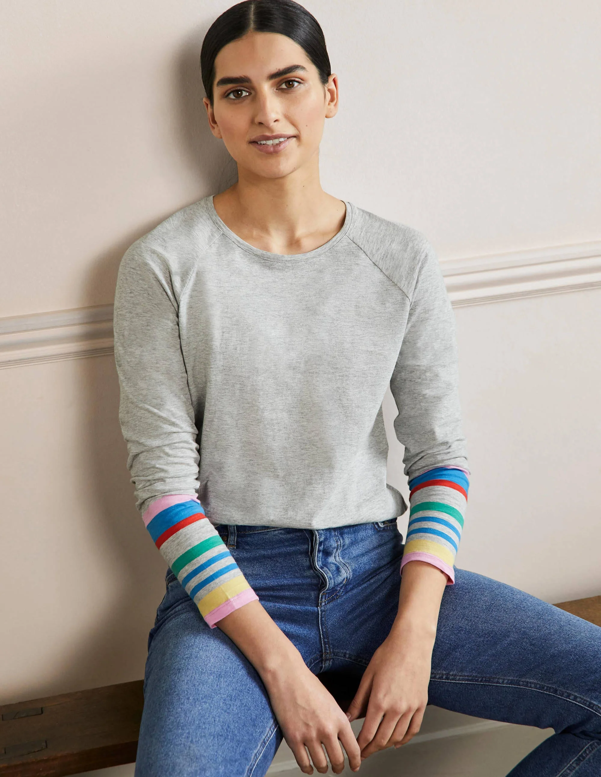 Lorna Jerseyoberteil im Baseball-Stil-Kirschblütenrosa, Graue Bündchen - Image 4