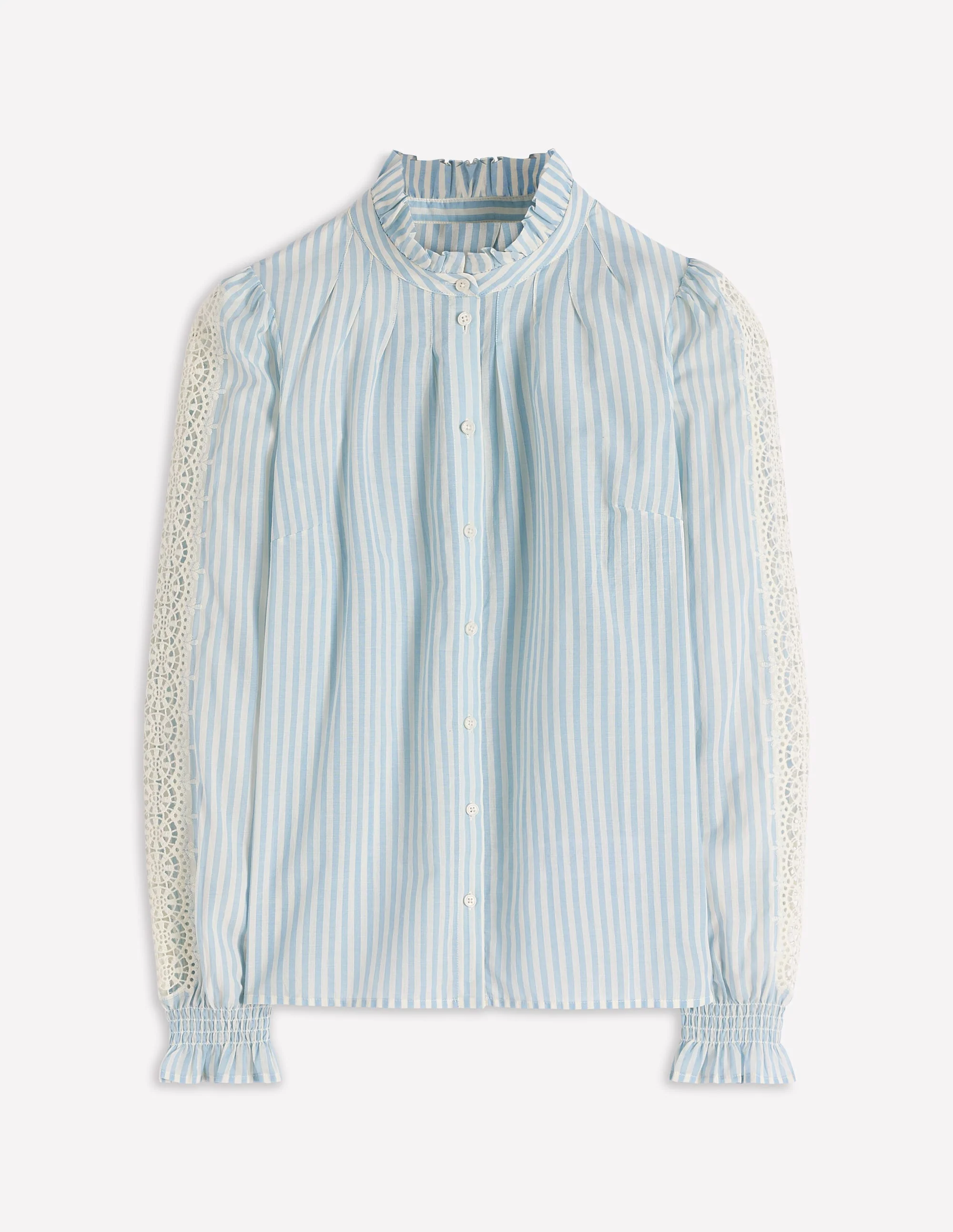 Lorna Plissiertes Baumwolloberteil-Blau und Naturweiß Gestreift - Image 7