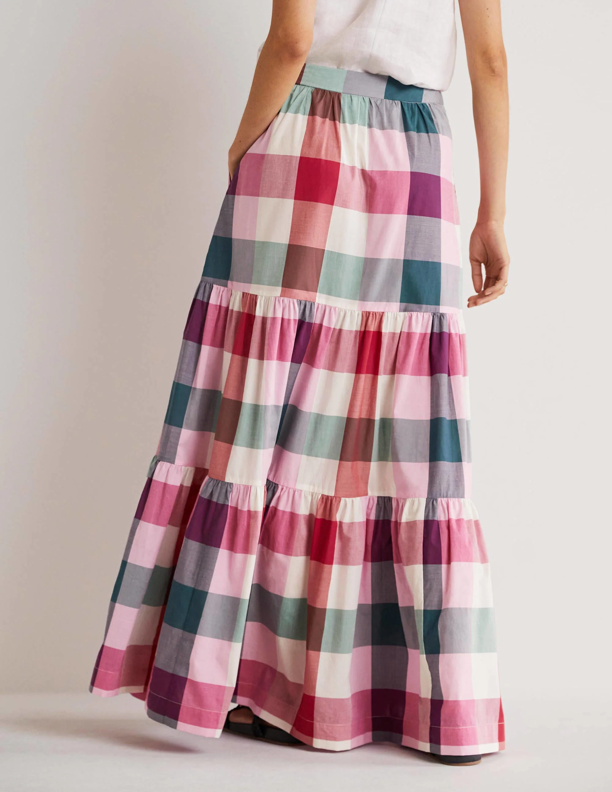 Lorna Stufenrock in Maxilänge-Bonbonrosa/Sattes Pink, Kariert - Image 3