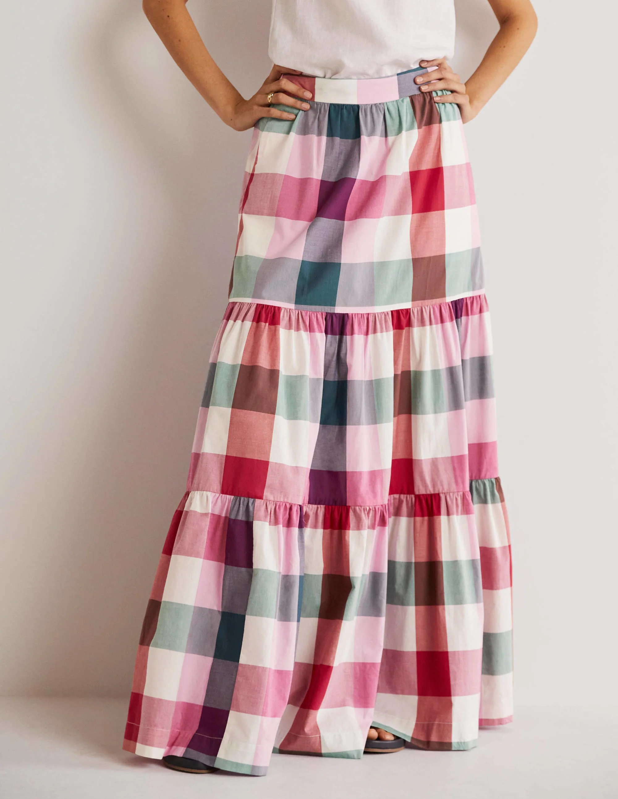 Lorna Stufenrock in Maxilänge-Bonbonrosa/Sattes Pink, Kariert - Image 4