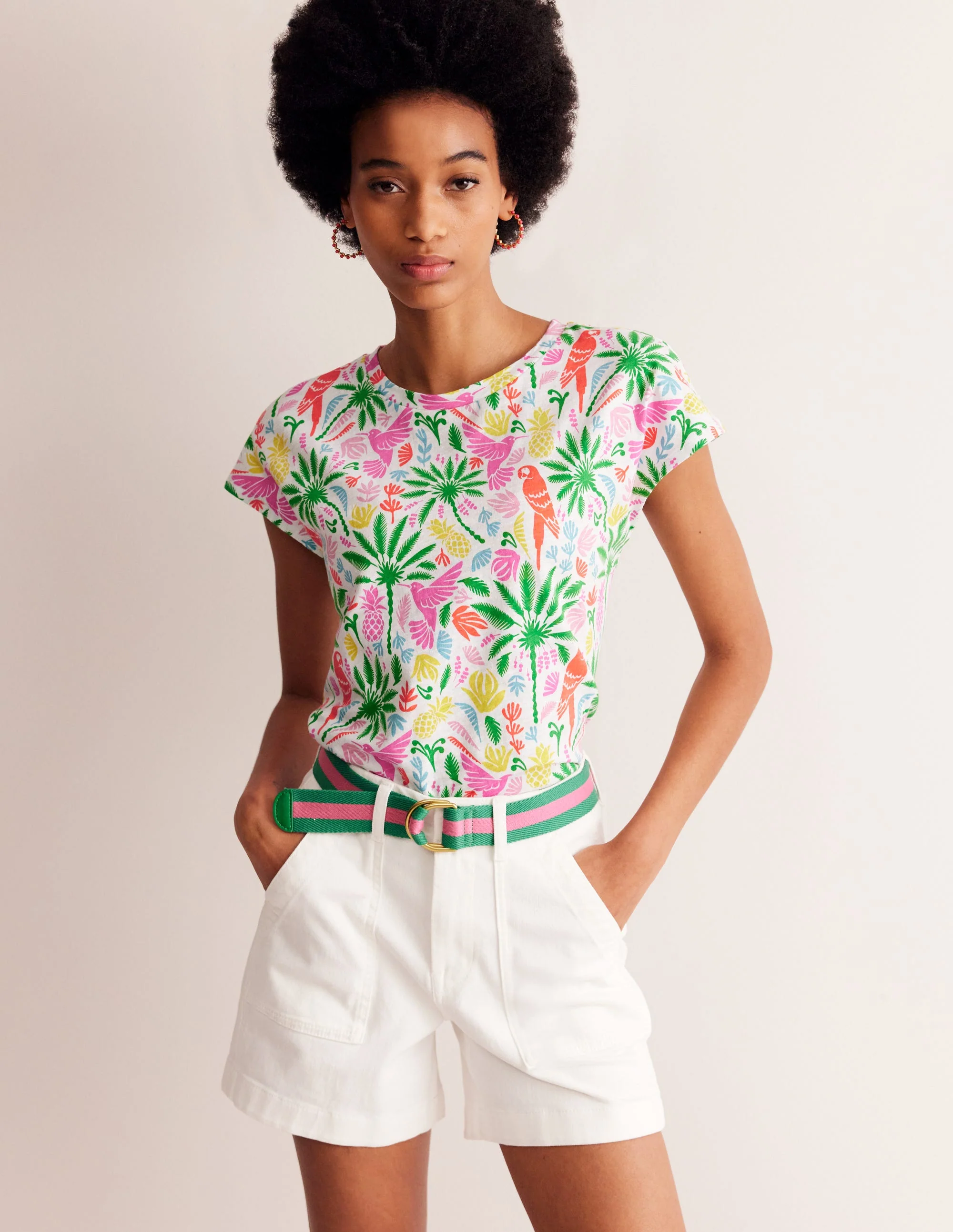 Louisa Flammgarn-T-Shirt mit Druck-Bunt, Tropisches Paradies
