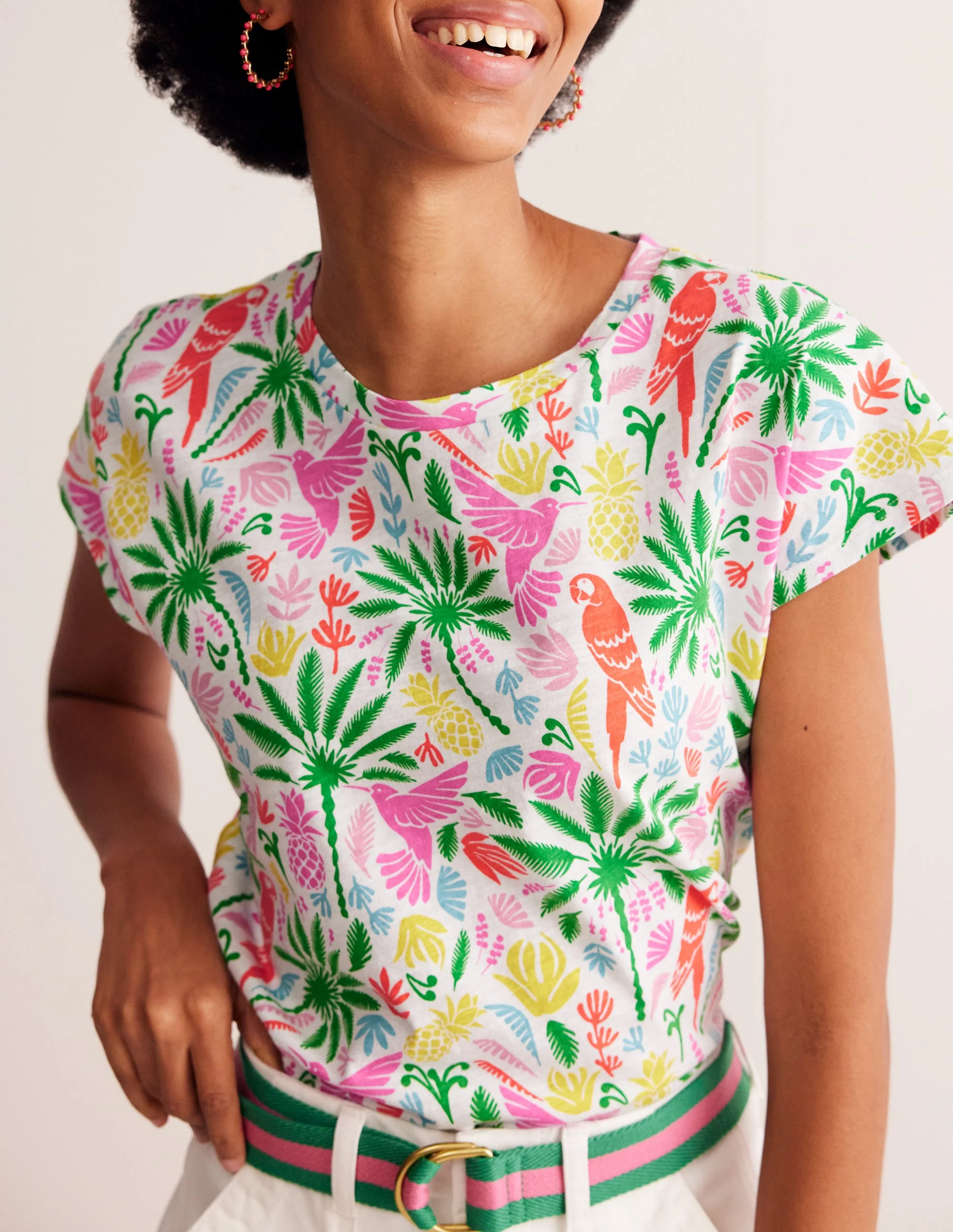 Louisa Flammgarn-T-Shirt mit Druck-Bunt, Tropisches Paradies - Image 2