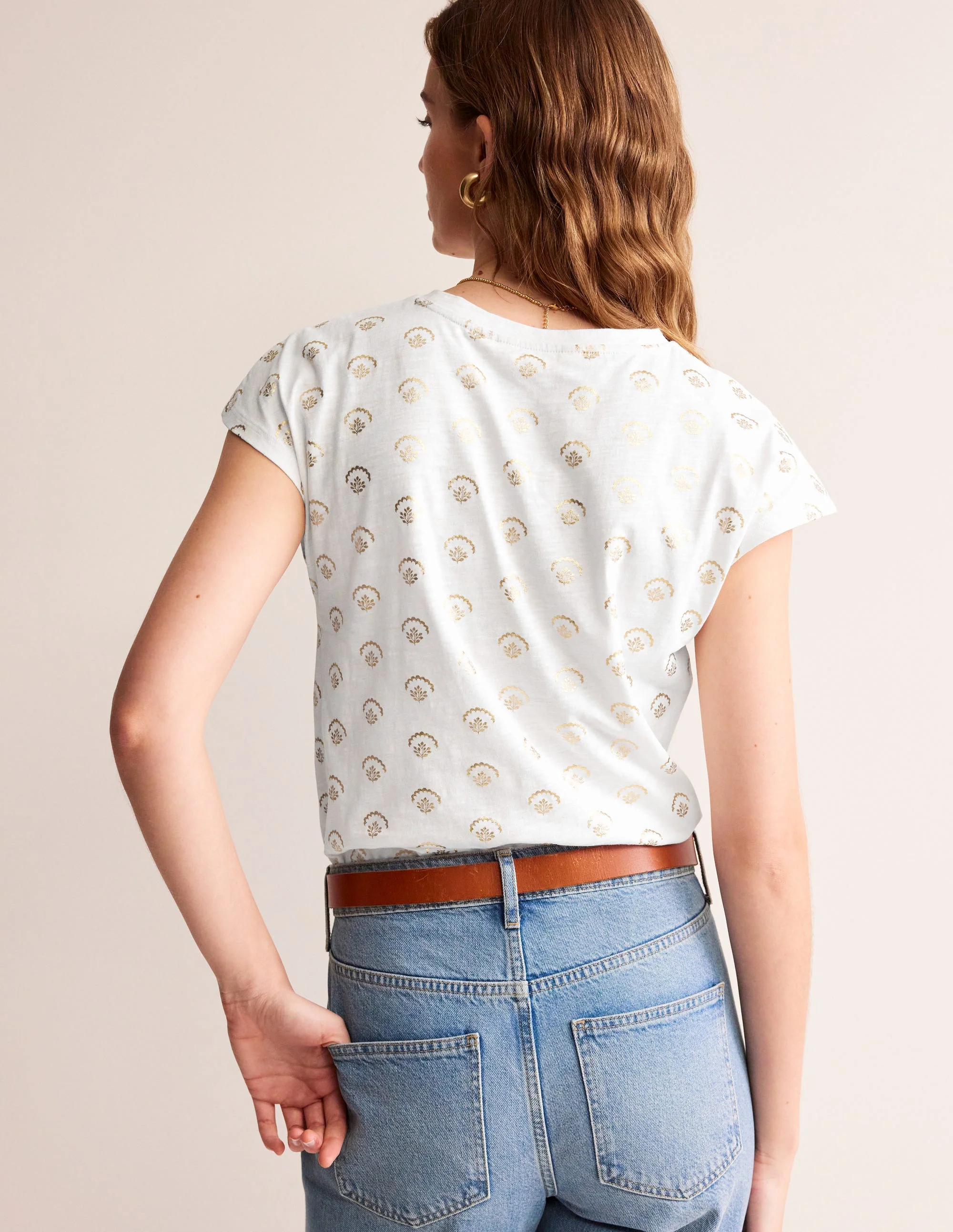 Louisa Flammgarn-T-Shirt mit Druck-Weiß, kleiner Zweig Folie - Image 3