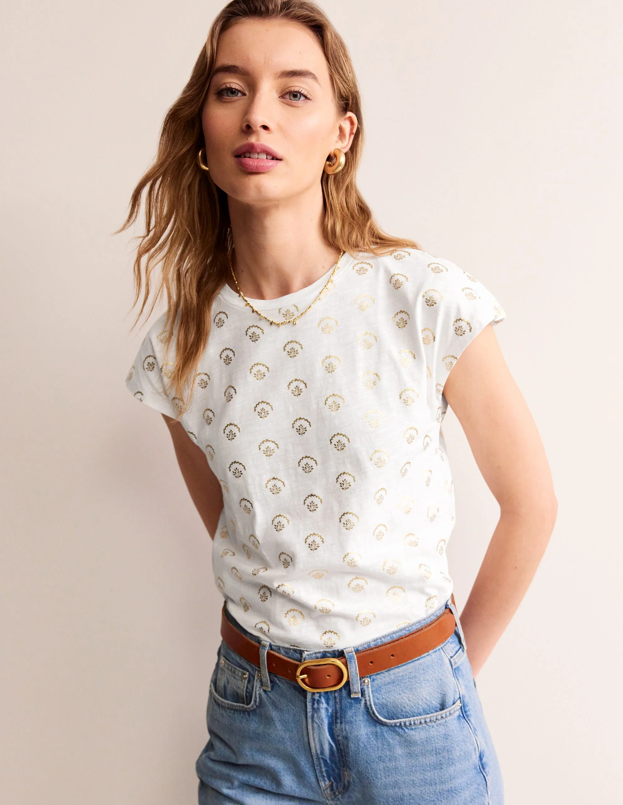 Louisa Flammgarn-T-Shirt mit Druck-Weiß, kleiner Zweig Folie - Image 4