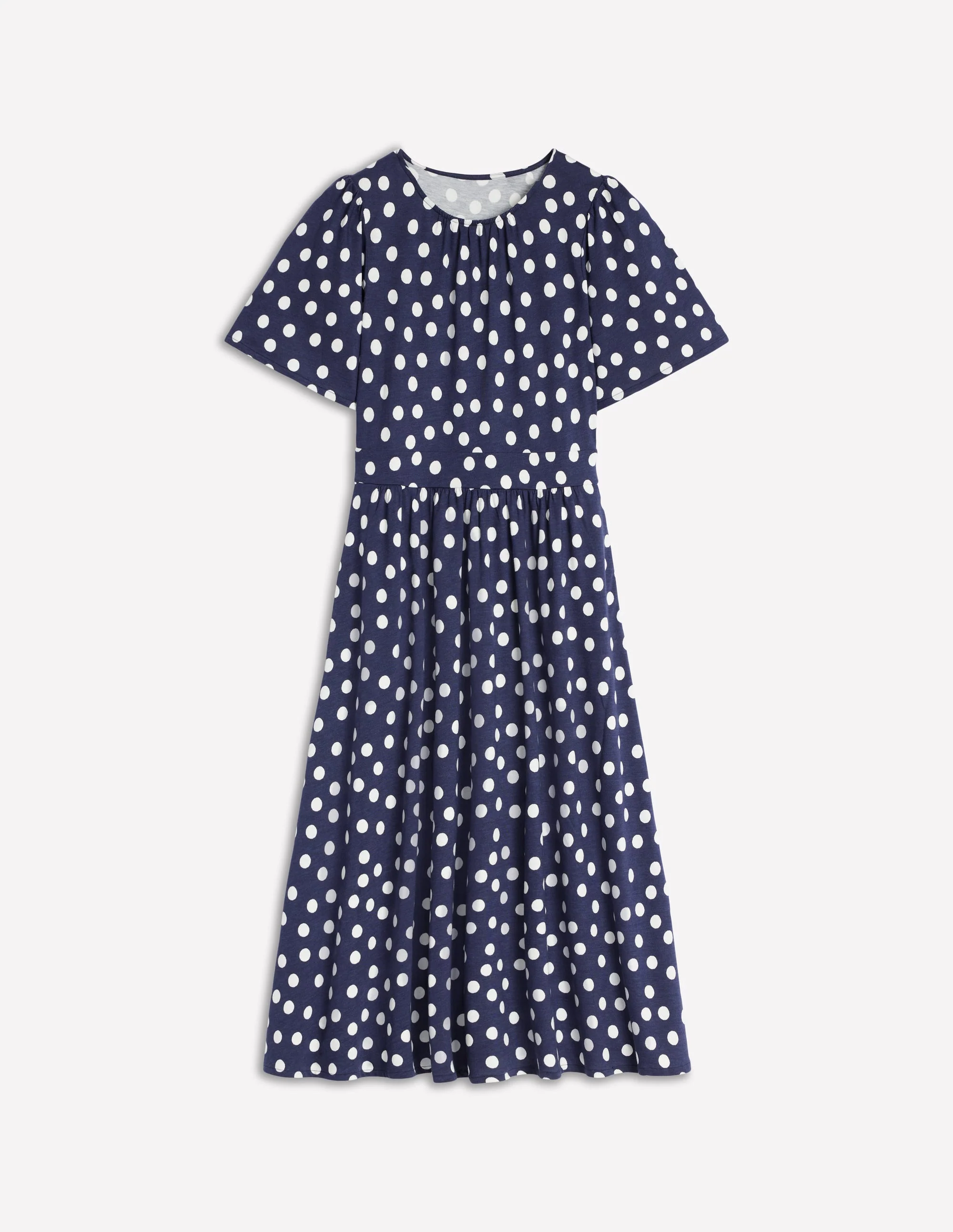 Louisa Jersey-Midikleid-Französisches Marineblau, Gemalte Tupfen - Image 6