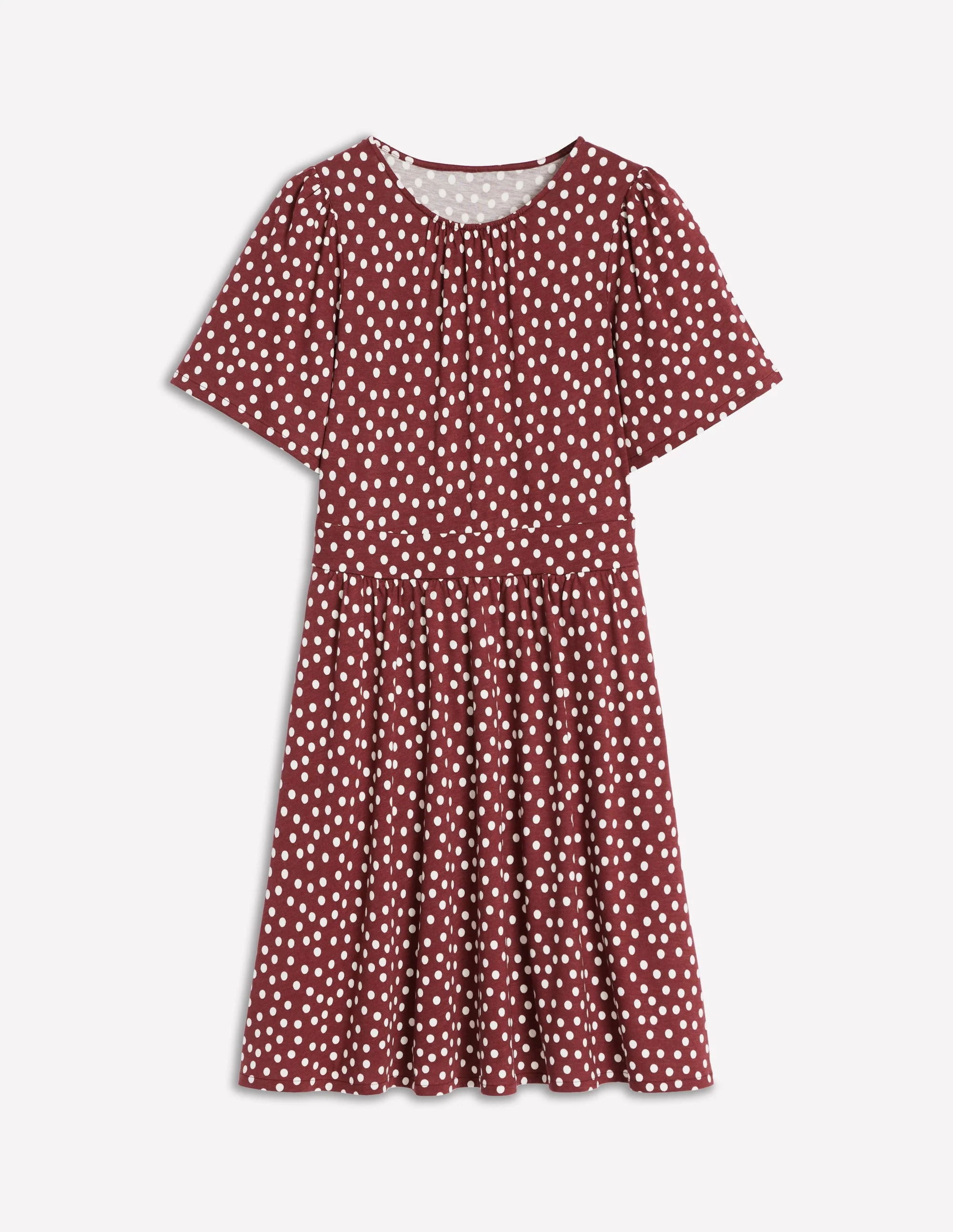 Louisa Kurzes Jerseykleid-Kastanie, Gemalte Tupfen - Image 5