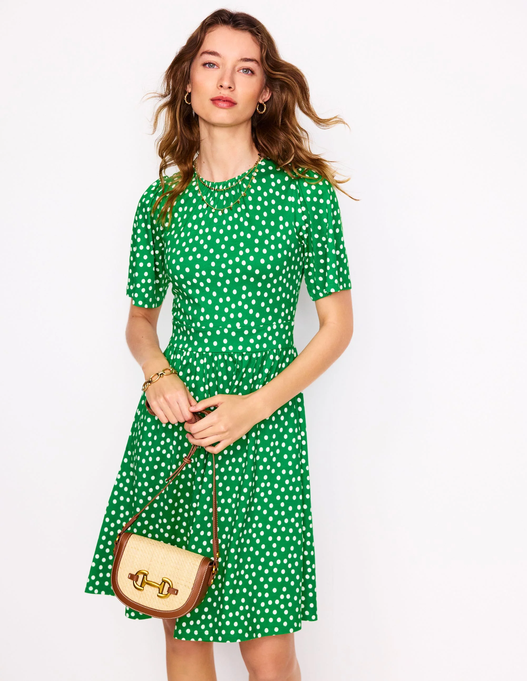 Louisa Kurzes Jerseykleid-Limettensaftgrün, Abstrakte Punkte