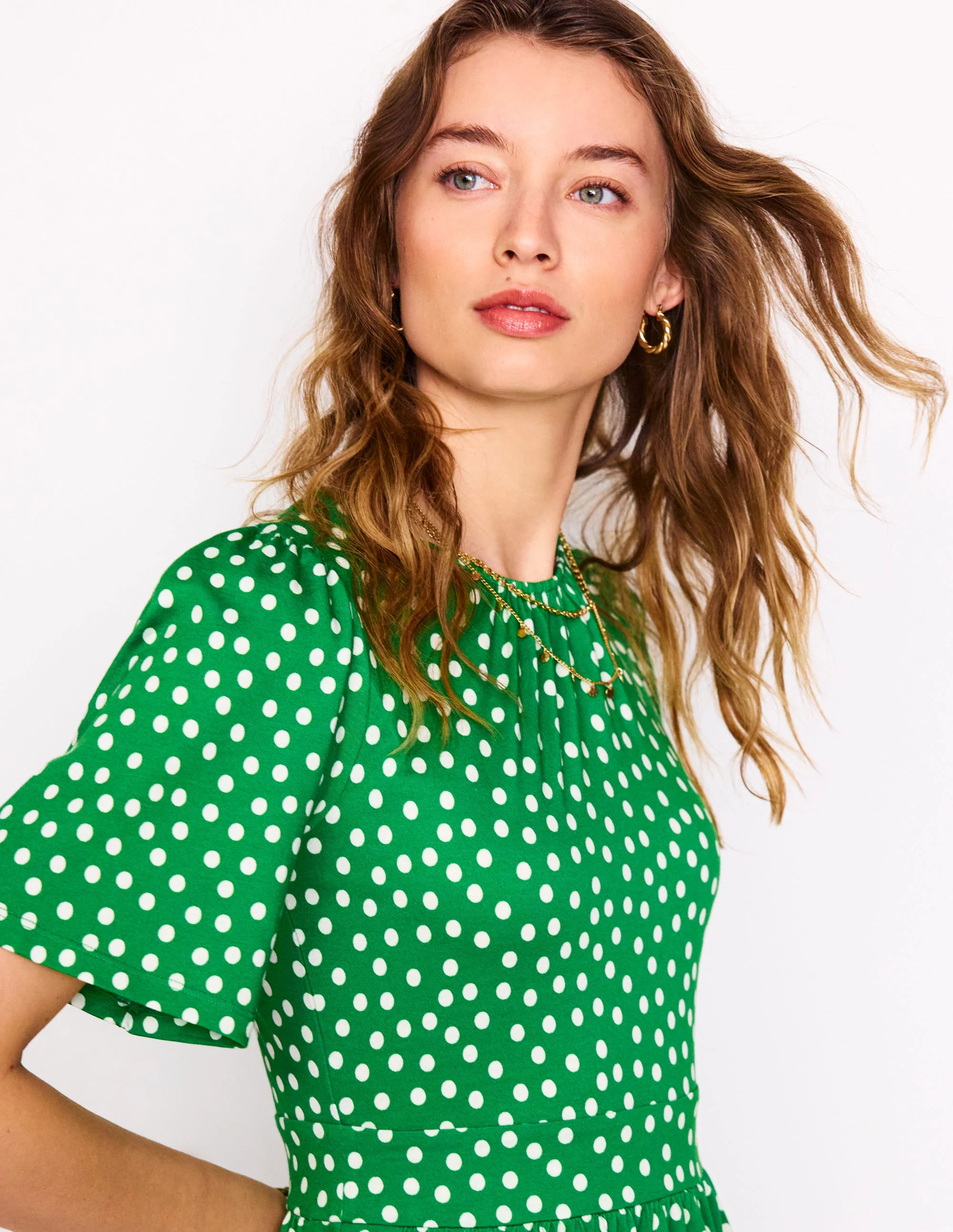Louisa Kurzes Jerseykleid-Limettensaftgrün, Abstrakte Punkte - Image 2