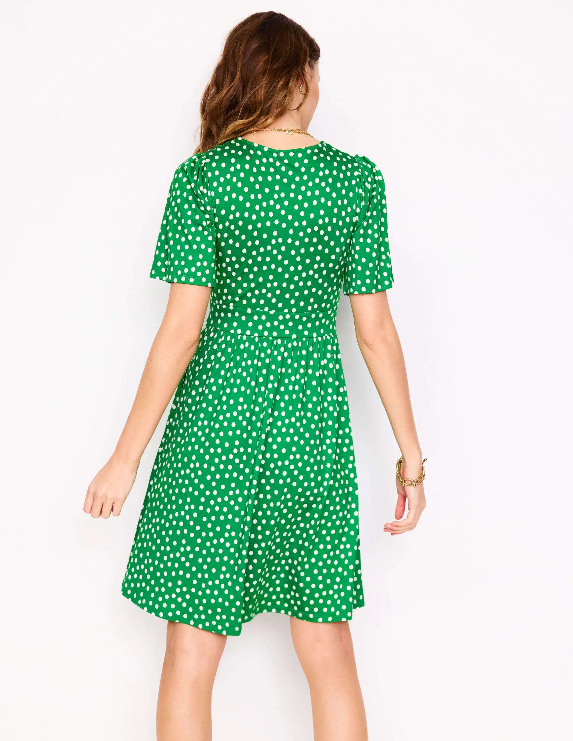 Louisa Kurzes Jerseykleid-Limettensaftgrün, Abstrakte Punkte - Image 3