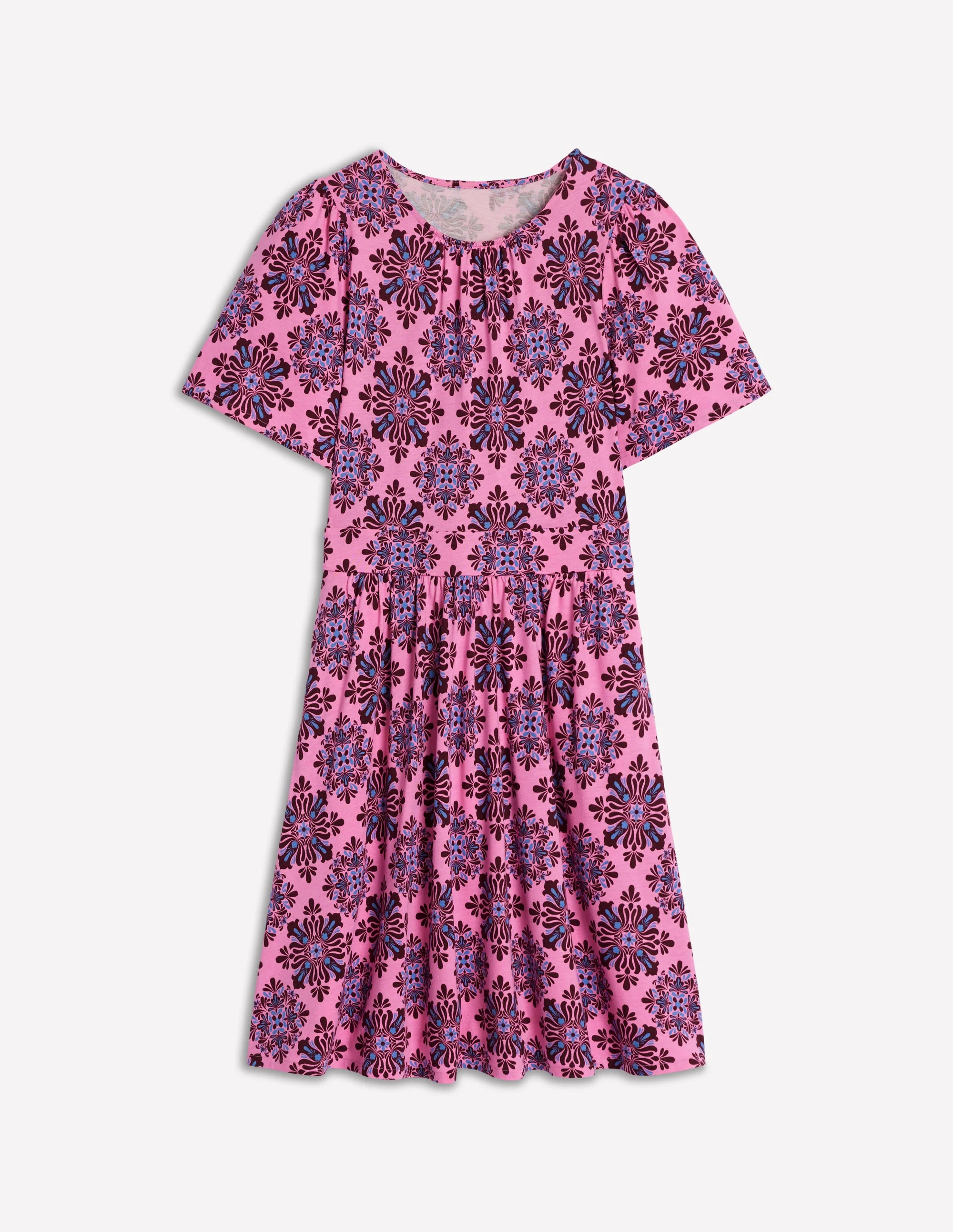 Louisa Kurzes Jerseykleid-Rosa Limonade, Blütenmosaik - Image 5