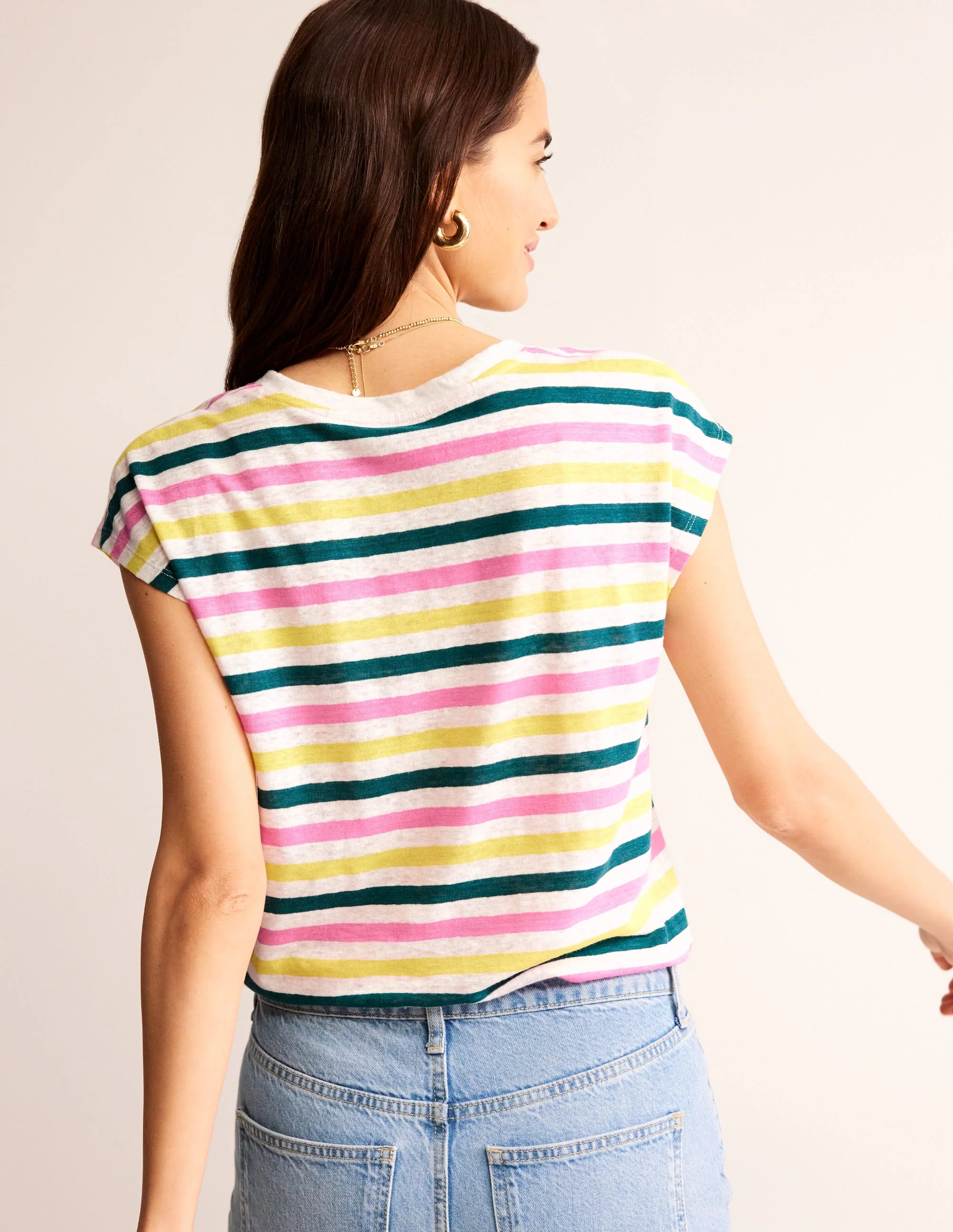 Louisa Leinen-T-Shirt mit Rundhalsausschnitt-Bunt Streifen - Image 3