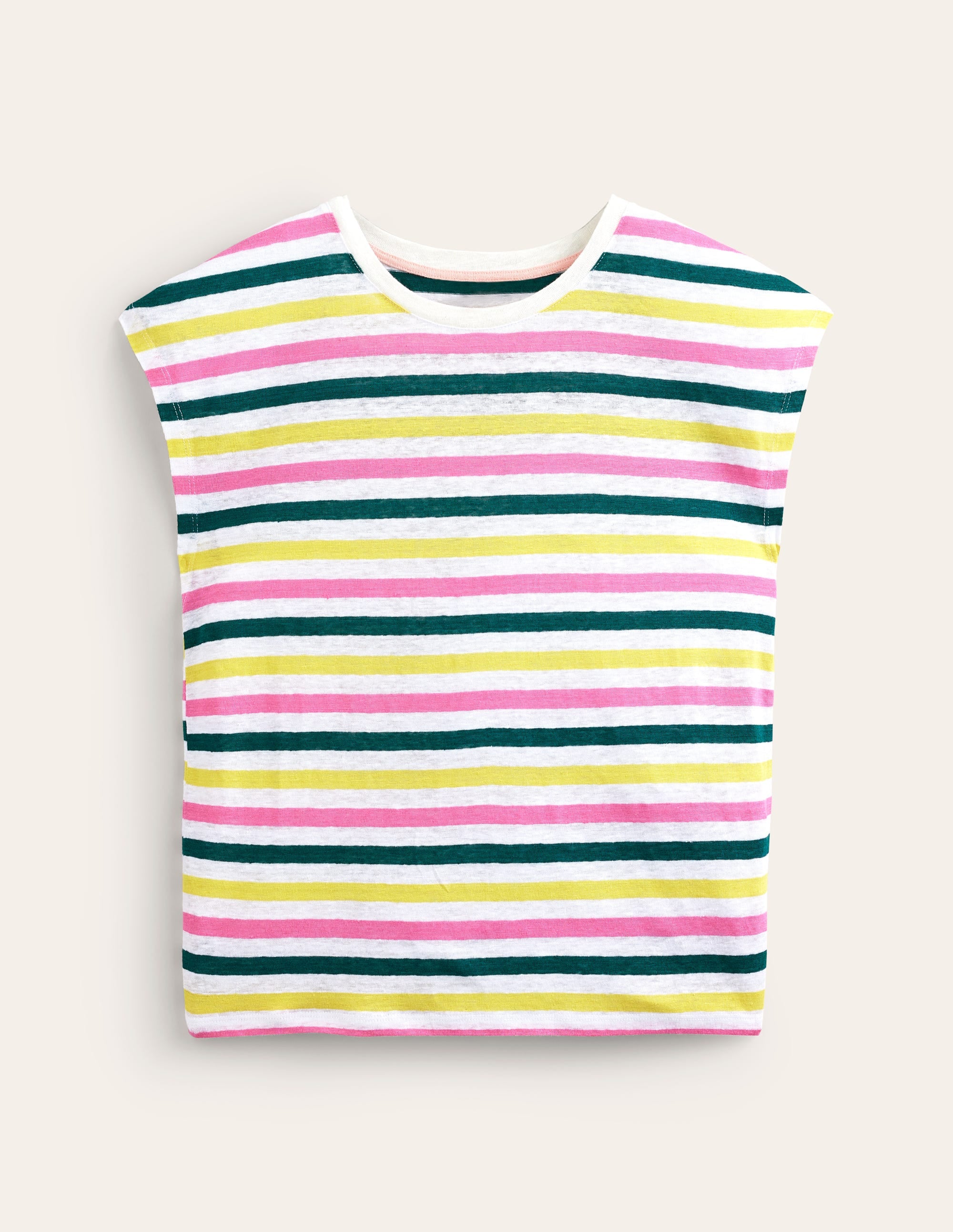 Louisa Leinen-T-Shirt mit Rundhalsausschnitt-Bunt Streifen - Image 5
