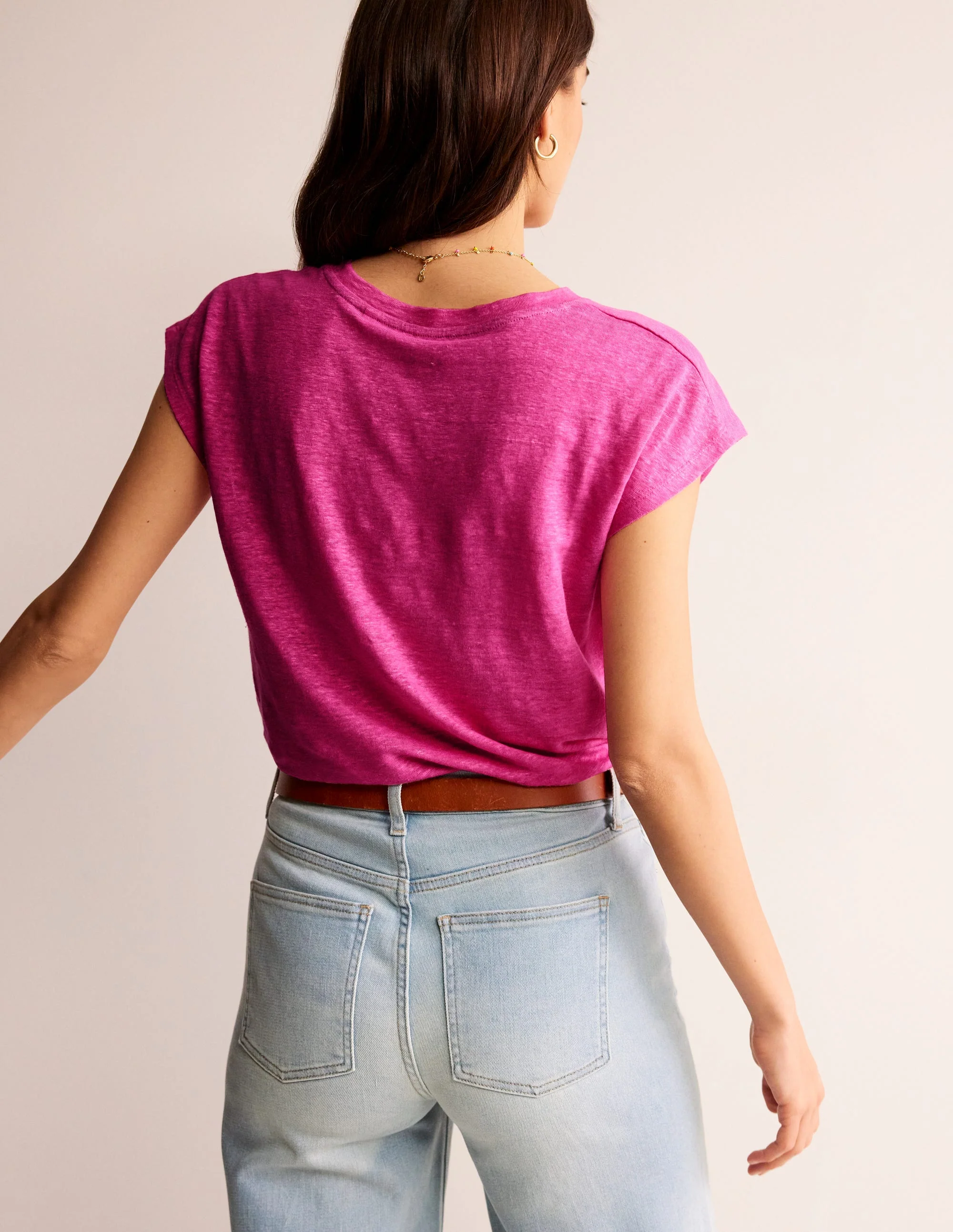 Louisa Leinen-T-Shirt mit Rundhalsausschnitt-Sangria Sonnenuntergang - Image 3